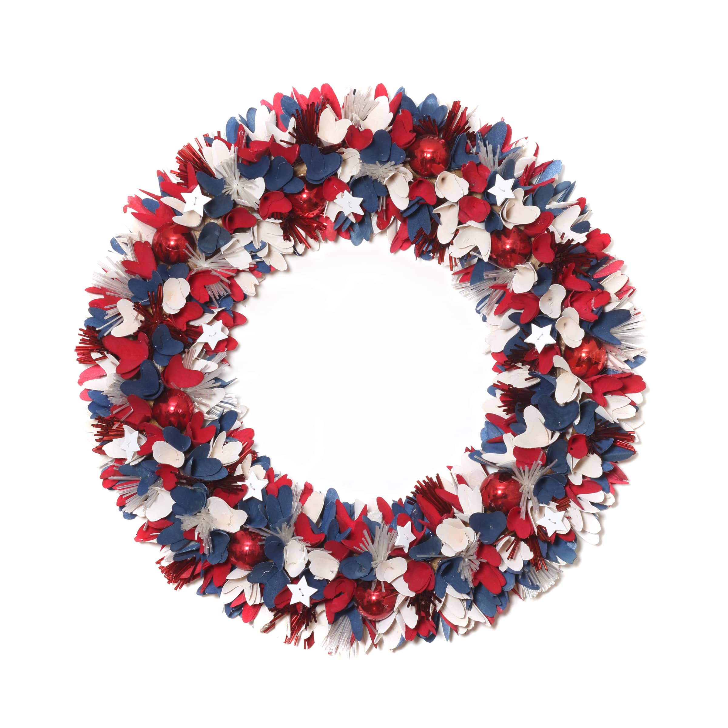 21" Red, White & Blue Flowers & Ornaments Wreath