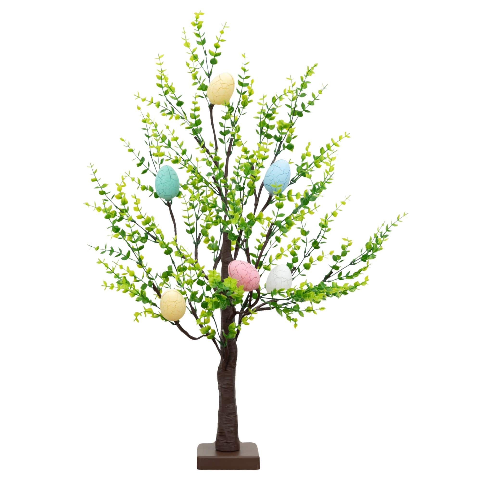 2ft. Pre-Lit Artificial Easter Egg Twig Tree with Greens and 24 Warm White LED Lights
