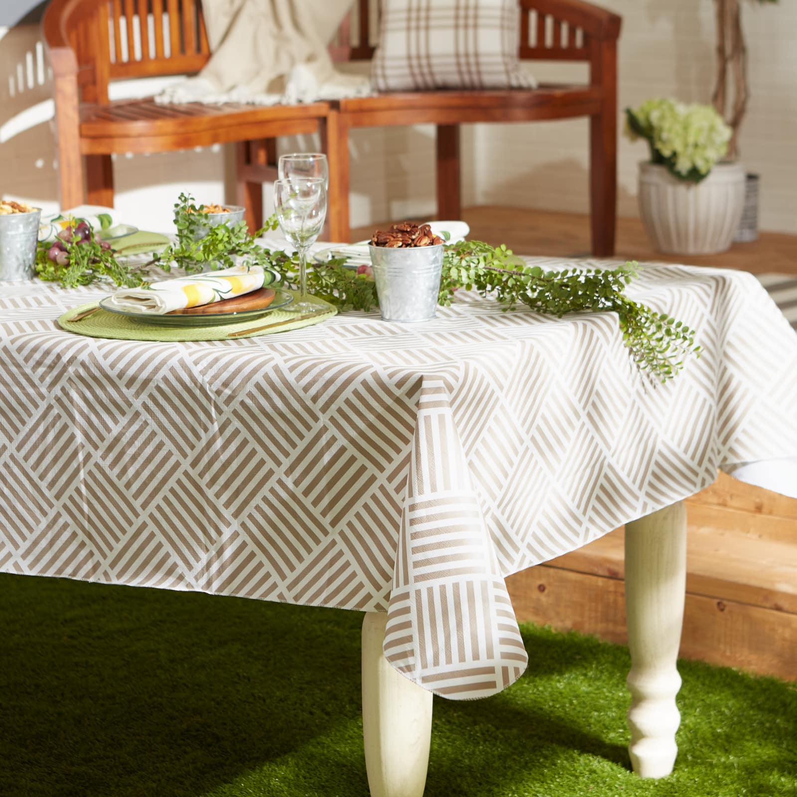 Stone Grid Vinyl Tablecloth 60&#x22; x 102&#x22;