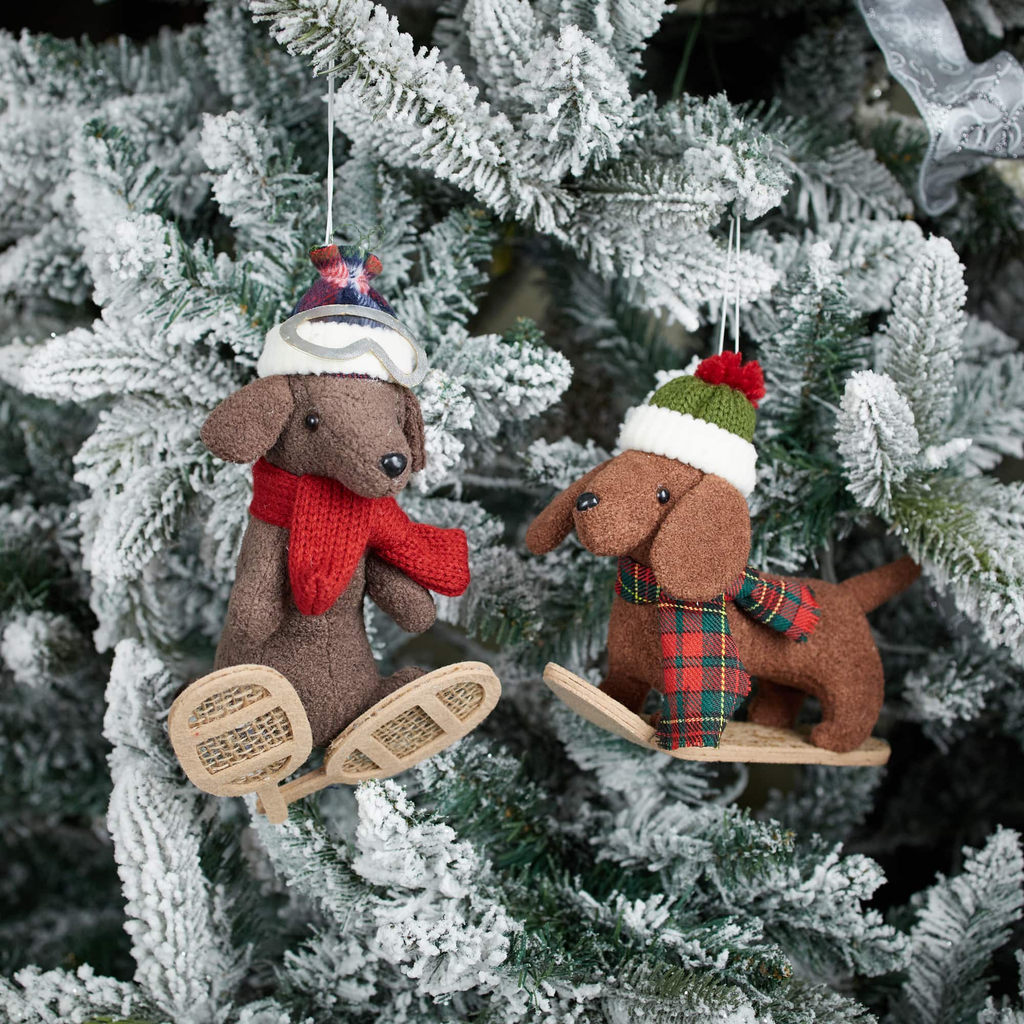 Plush Ski & Snowboard Dog Christmas Ornaments Set