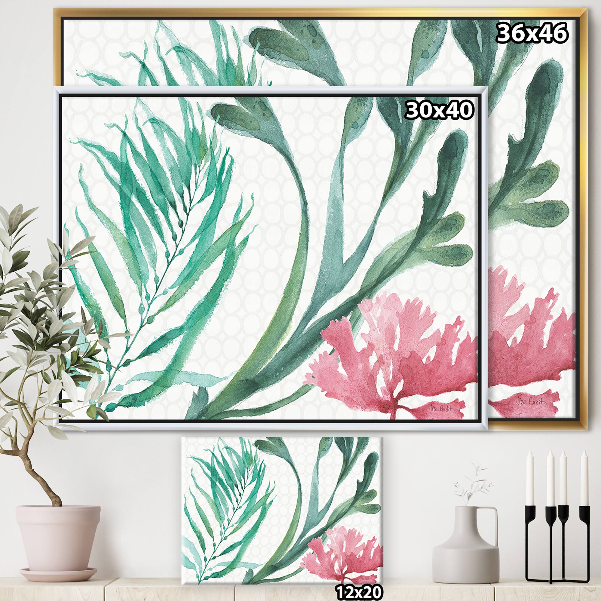 Designart - Mixed Botanical Green Leaves III - Farmhouse Canvas in Gold Frame