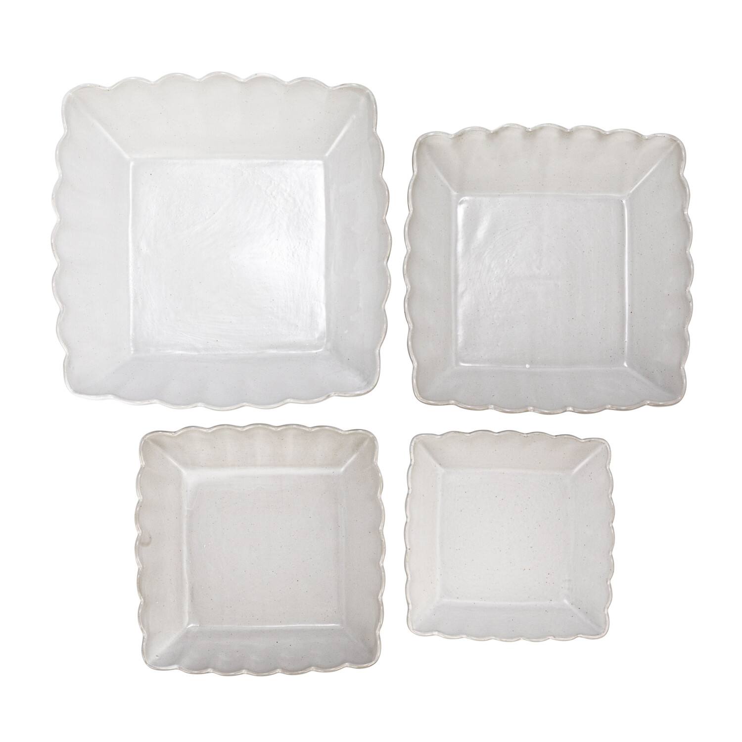 Matte White Square Stoneware Scalloped Edge Serving Dish Set