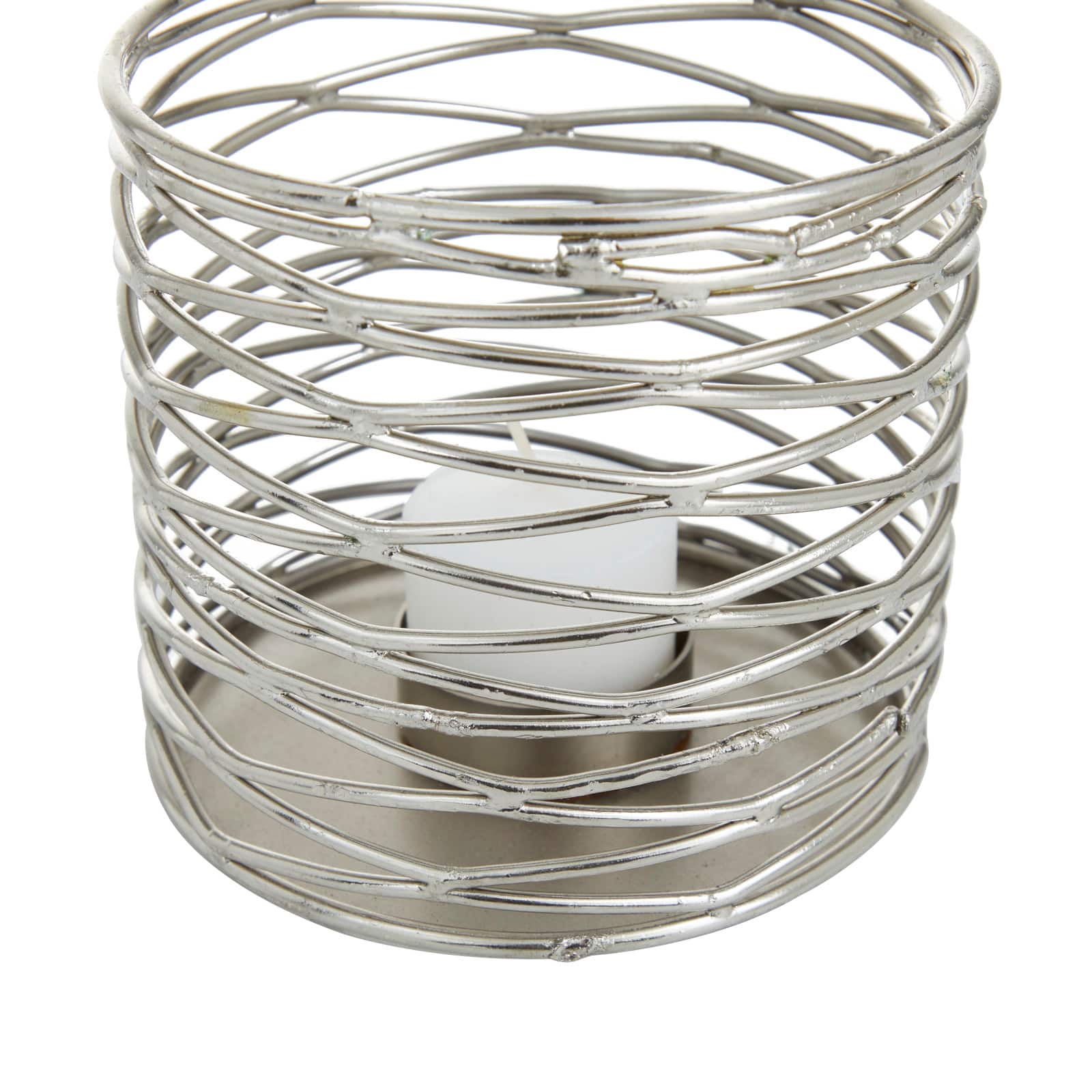 Set of 3 Silver Iron Modern Candle Holders, 4" x 4" x 4"