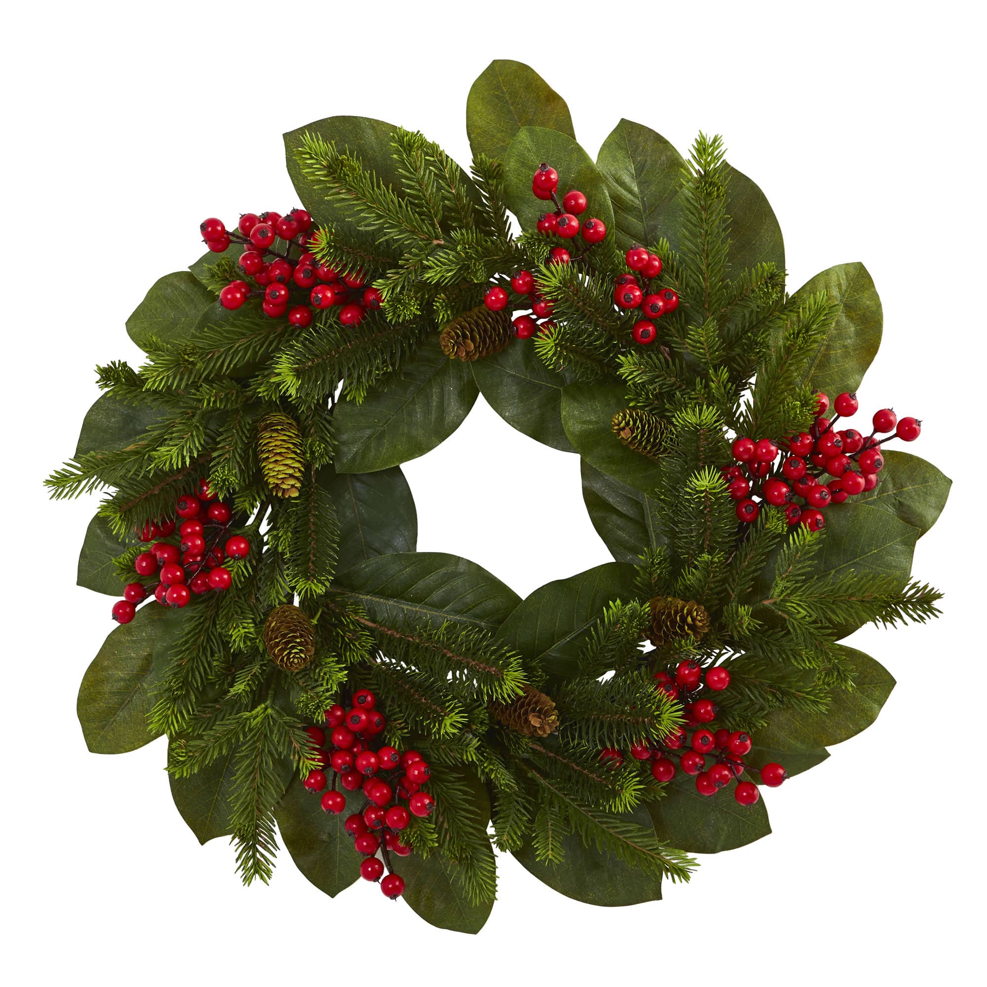 24&#x22; Magnolia Leaf, Berry &#x26; Pine Artificial Wreath