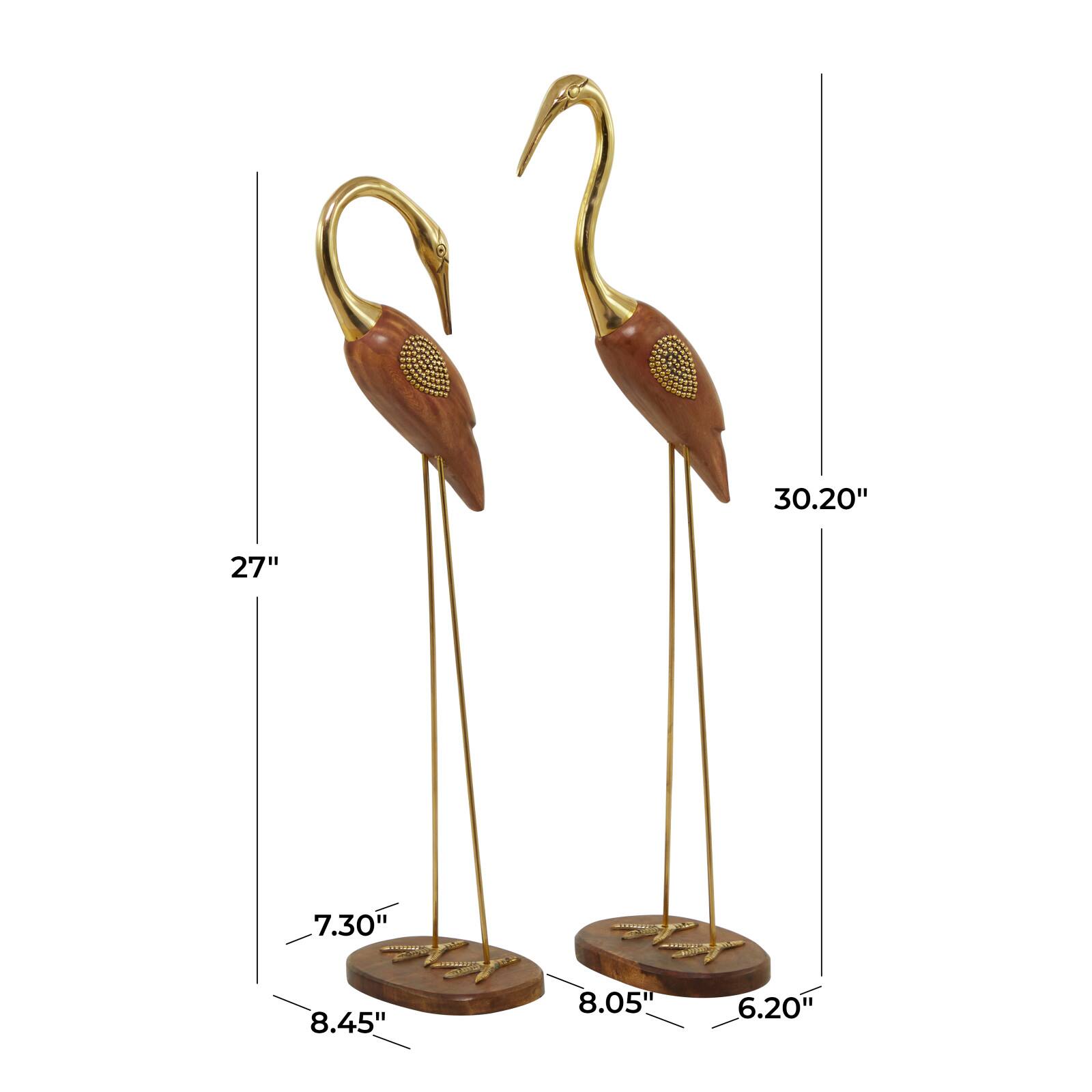 Gold Wood & Metal Bird Sculpture Set