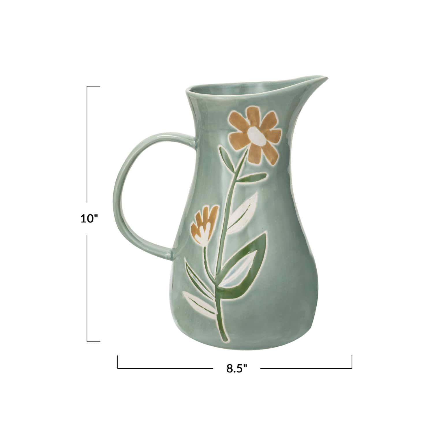 10&#x22; Hand-Painted Wax Relief Pattern Stoneware Pitcher