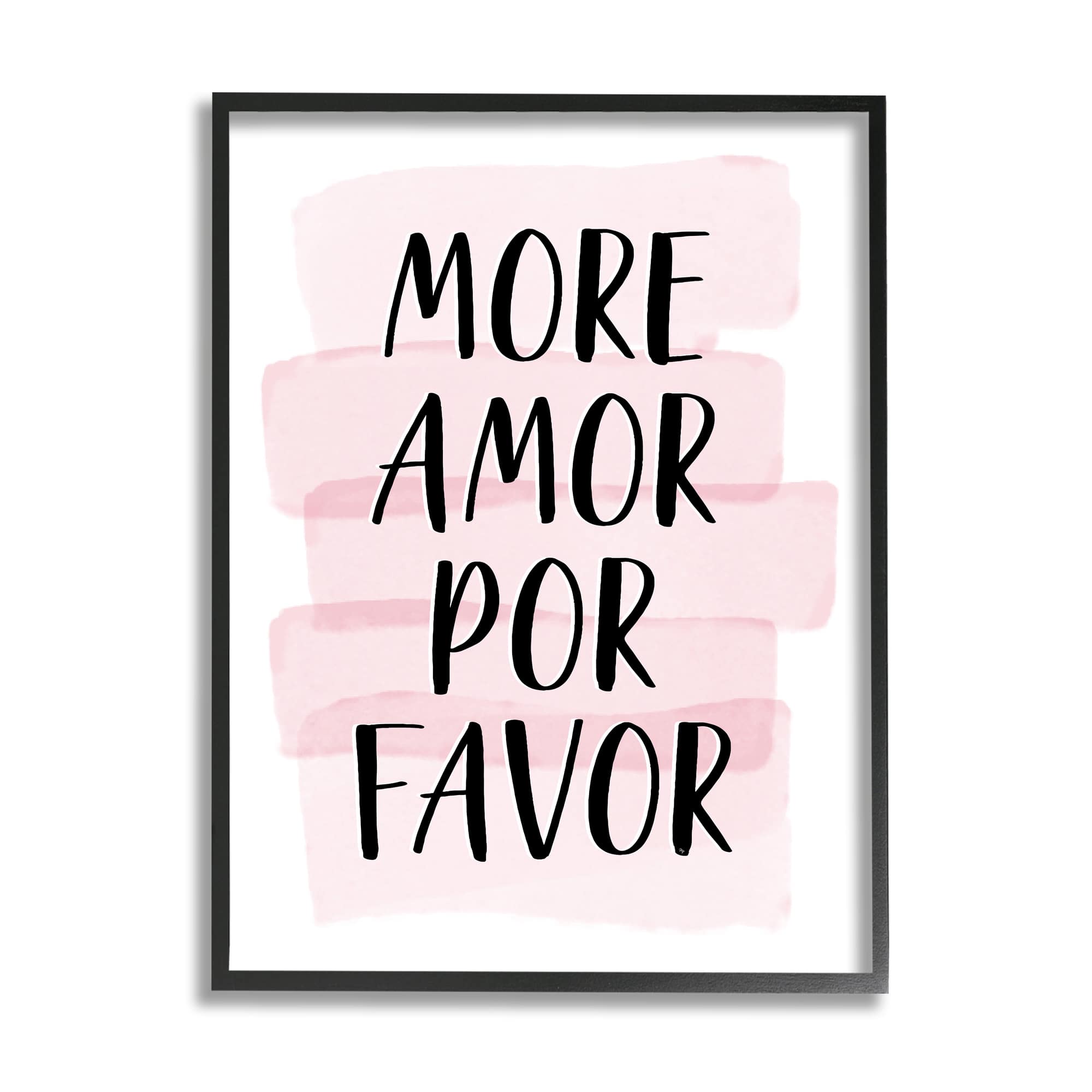 Stupell Industries More Amor Por Favor Phrase Pink Highlight in Black Frame Wall Art