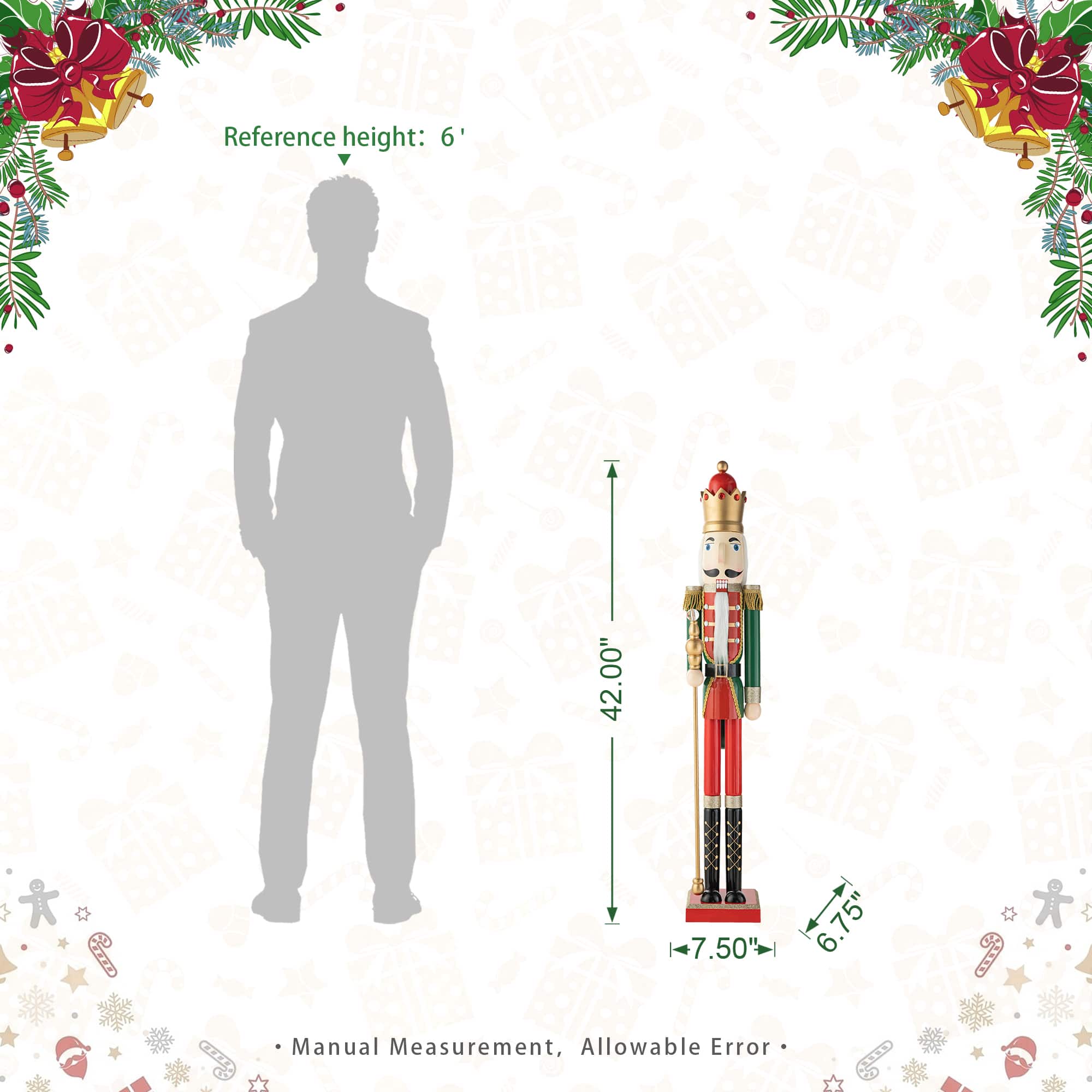 Glitzhome&#xAE; 42&#x22; Wooden Christmas King Nutcracker