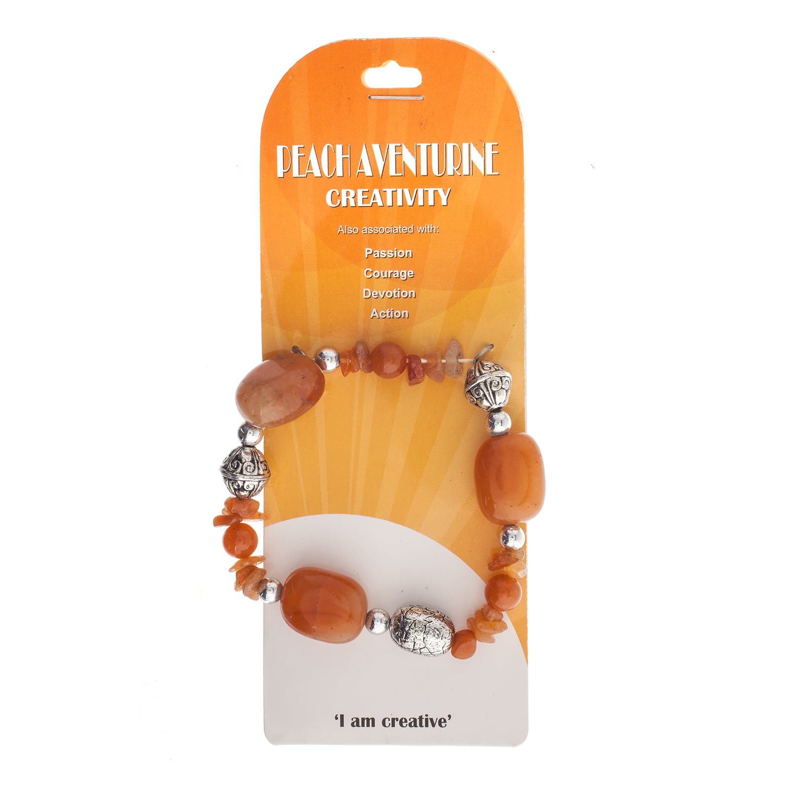 John Bead Peach Aventurine & Silver Filigree Bead Stretch Bracelet