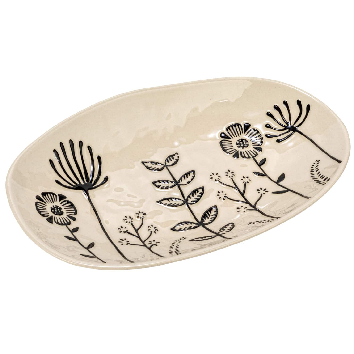 12.25&#x22; Cream &#x26; Black Floral Stoneware Plates, 4ct.