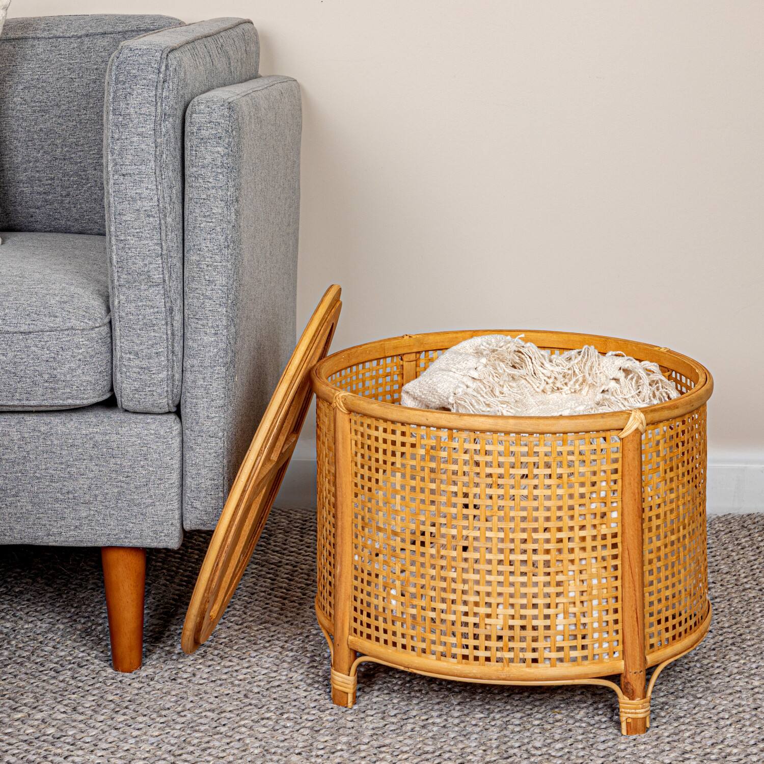 Round Bamboo &#x26; Rattan Accent Table