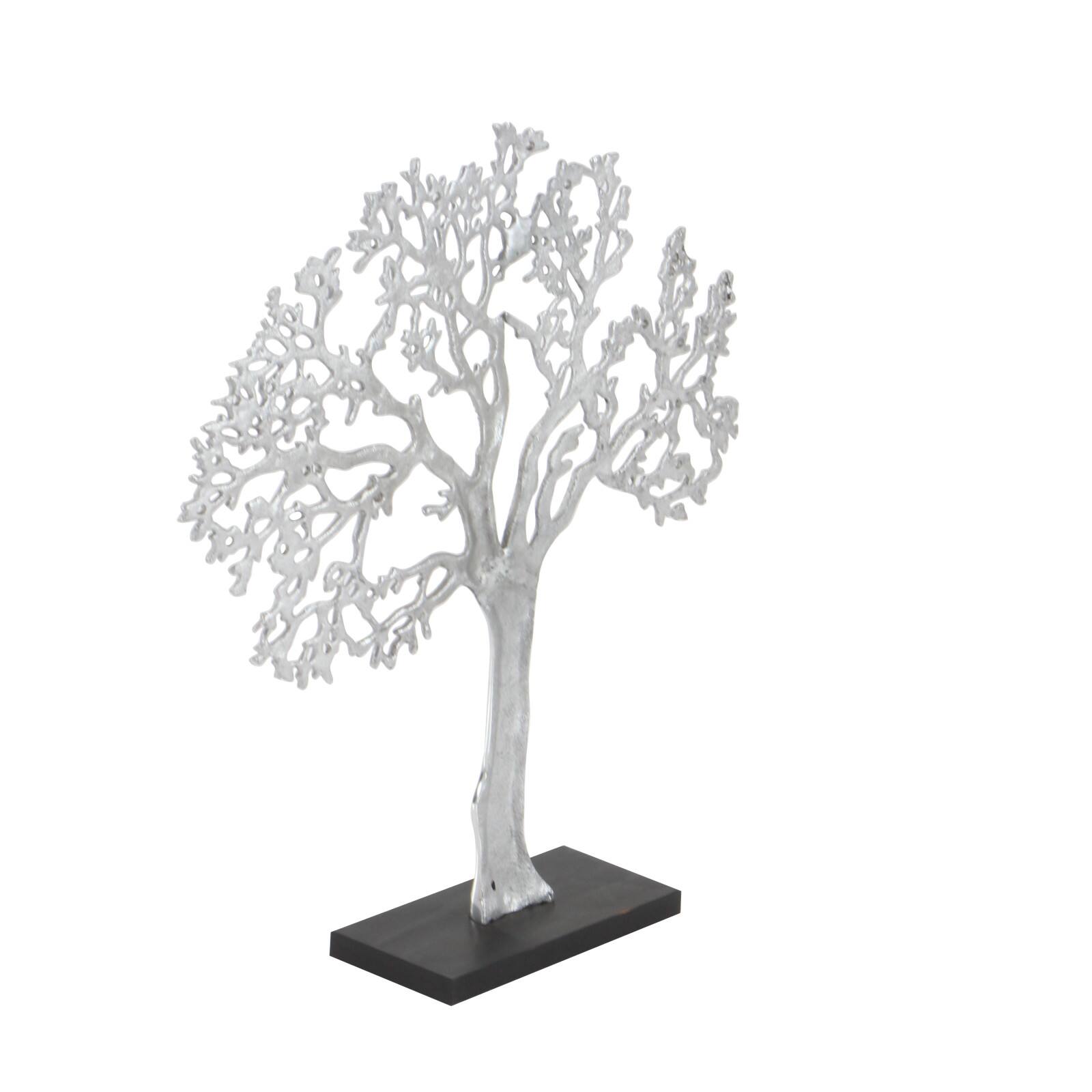 19" Silver Aluminum & Wood Tree-Inspired Contemporary Sculpture
