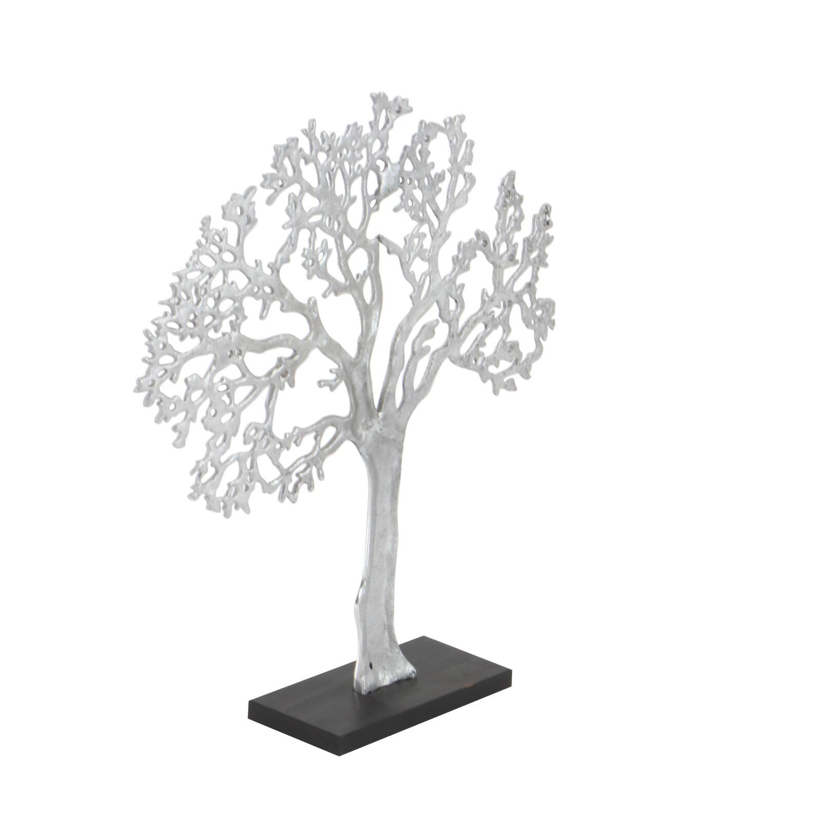 19&#x22; Silver Aluminum &#x26; Wood Tree-Inspired Contemporary Sculpture