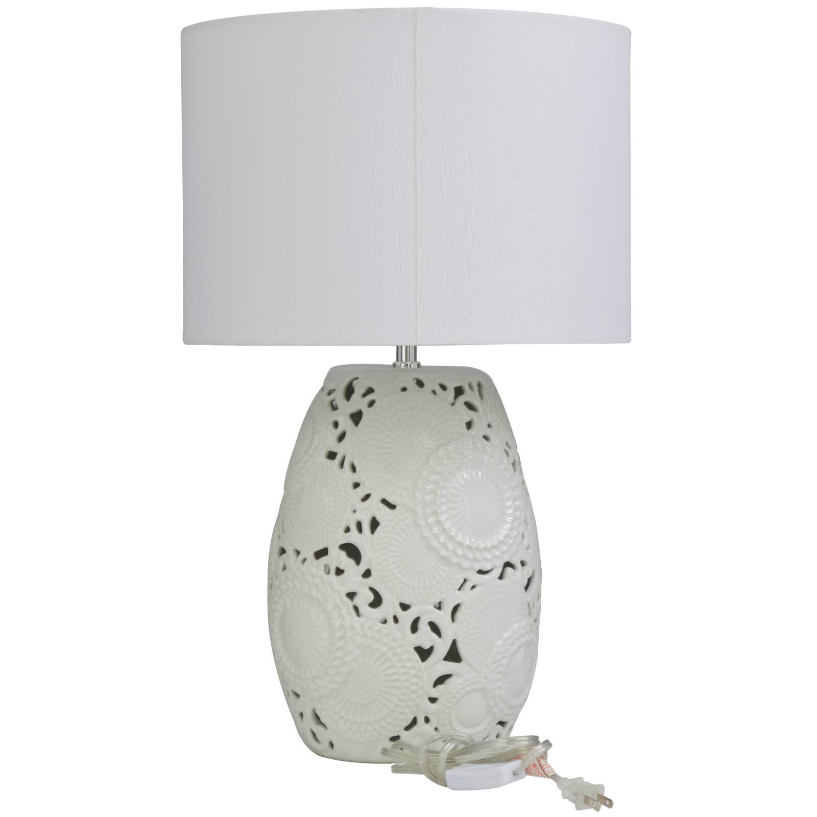 White Ceramic Cutout Floral Table Lamp 14&#x22; x 14&#x22; x 23&#x22;