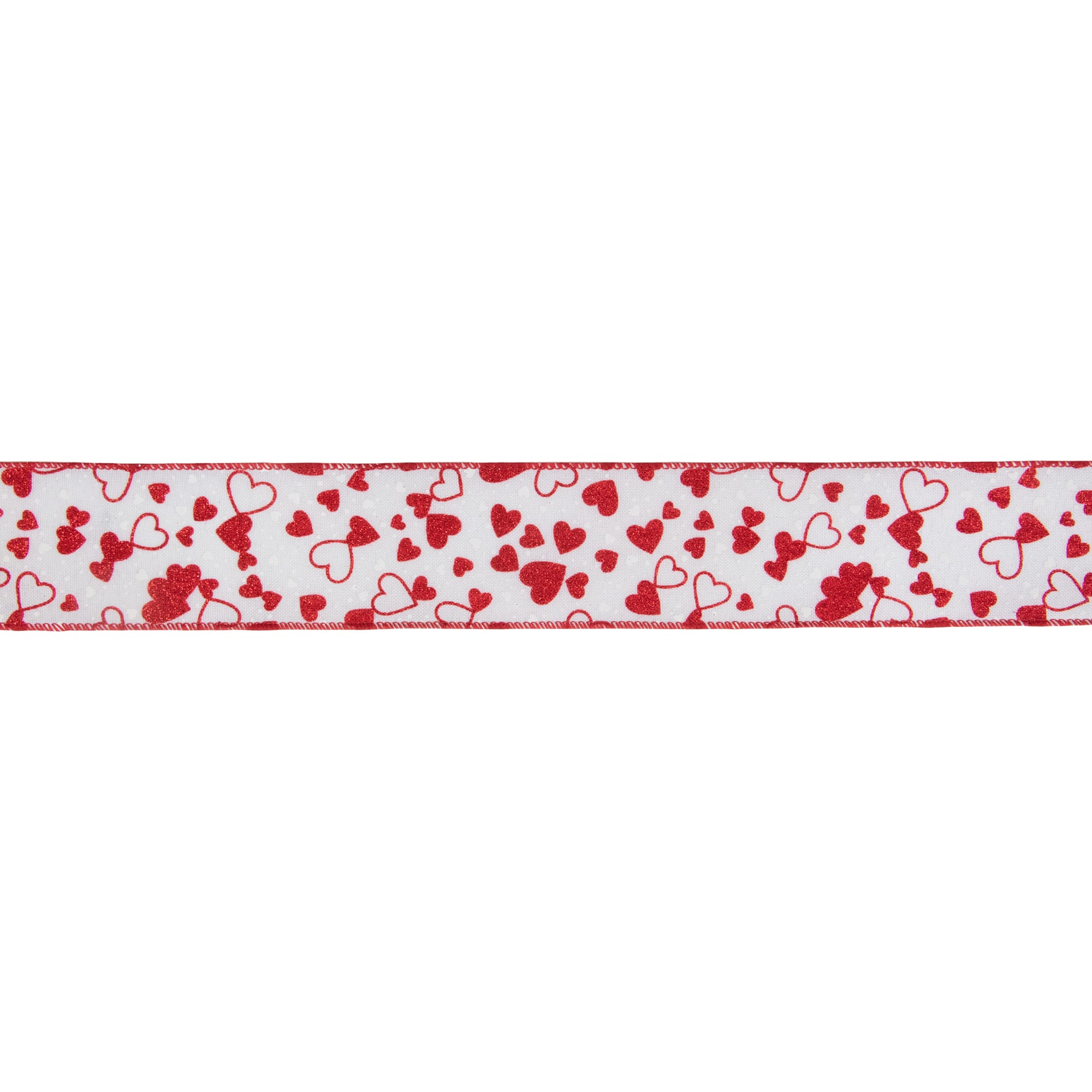 2.5&#x22; x 10yd. Small Glittered Hearts Valentine&#x27;s Day Wired Craft Ribbon