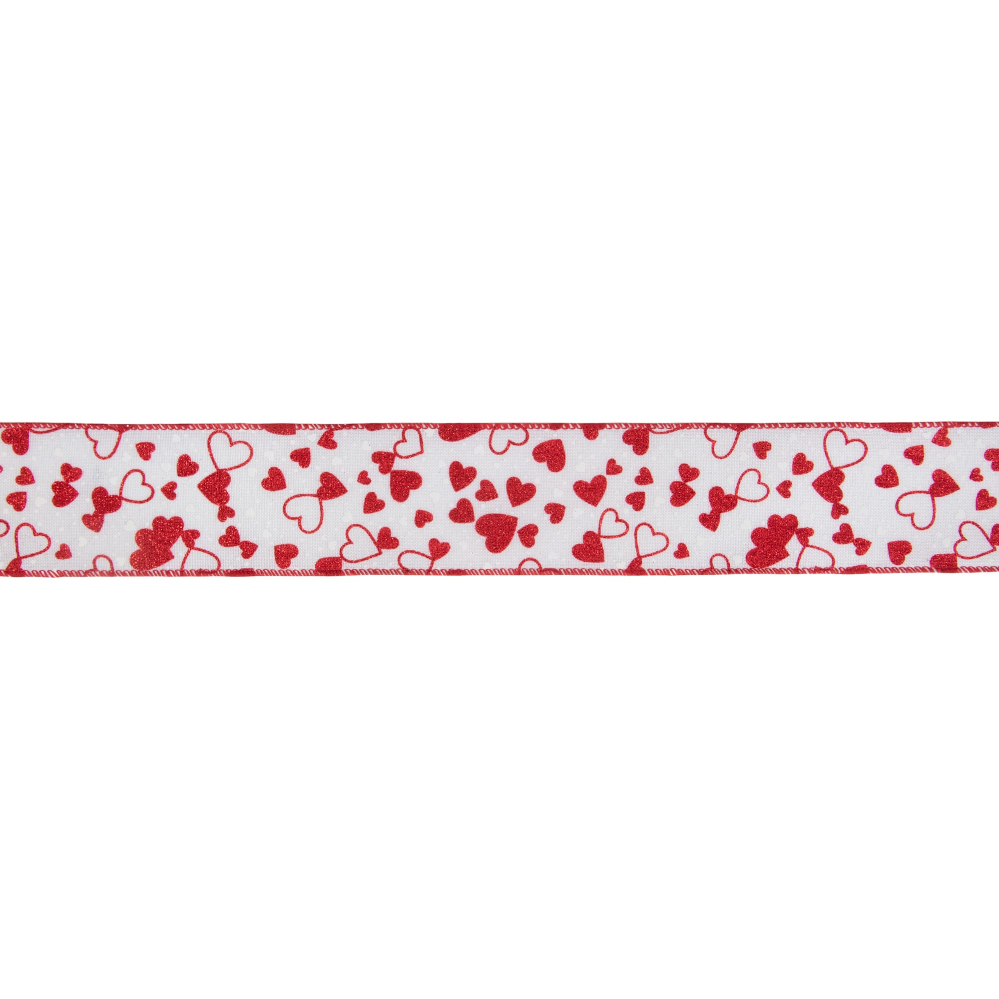 2.5" x 10yd. Small Glittered Hearts Valentine's Day Wired Craft Ribbon