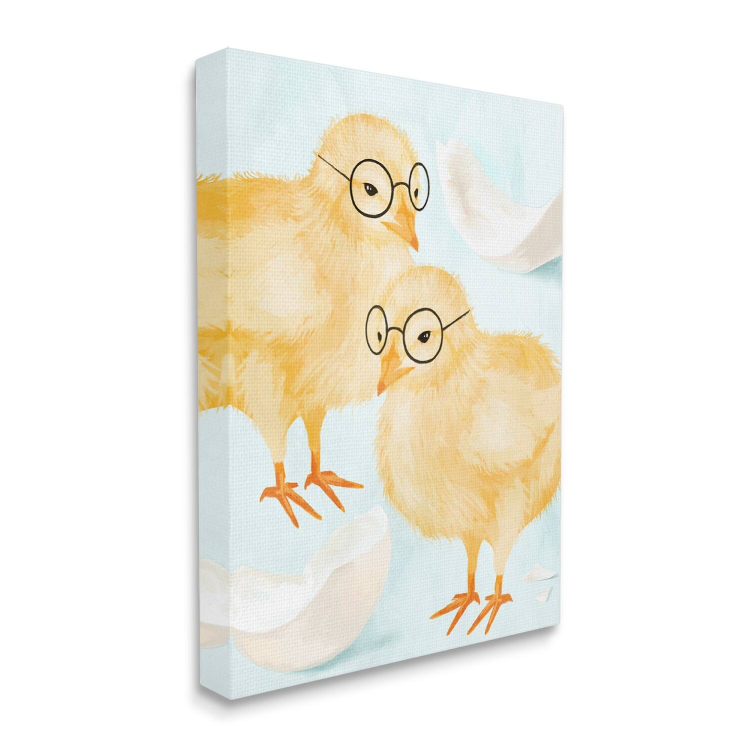 Stupell Industries Easter Chicks Hatched Eggs Yellow Birds Round Glasses Canvas Wall Art