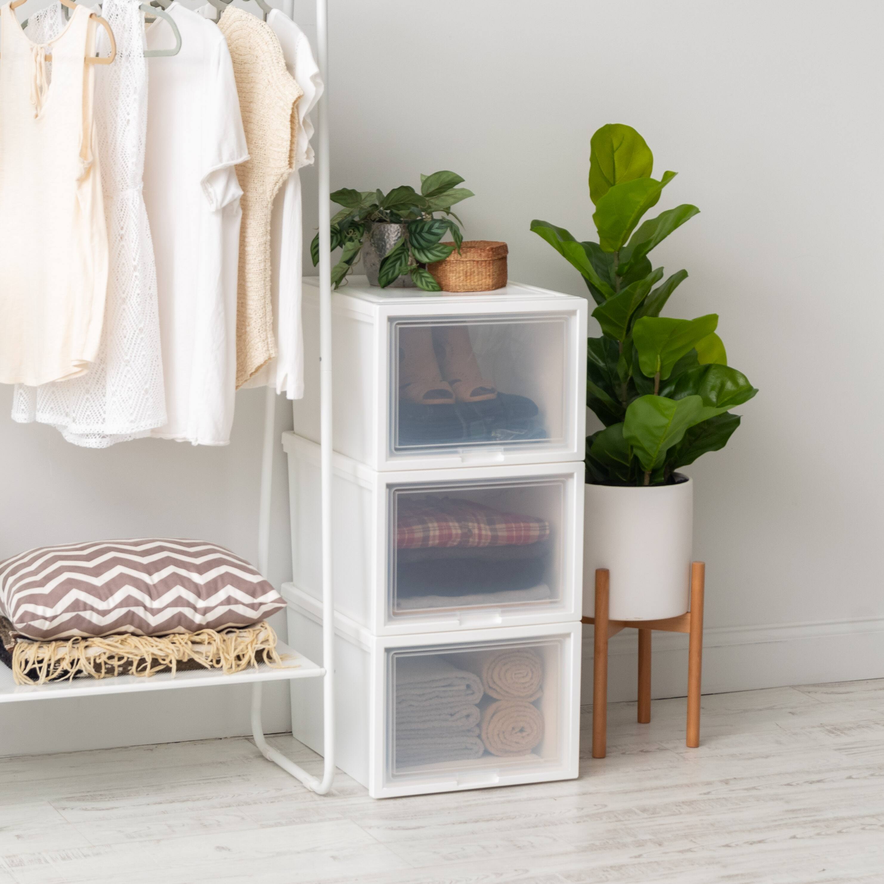 Iris® White Deep Box Chest With Sliding Door, 3 Pack