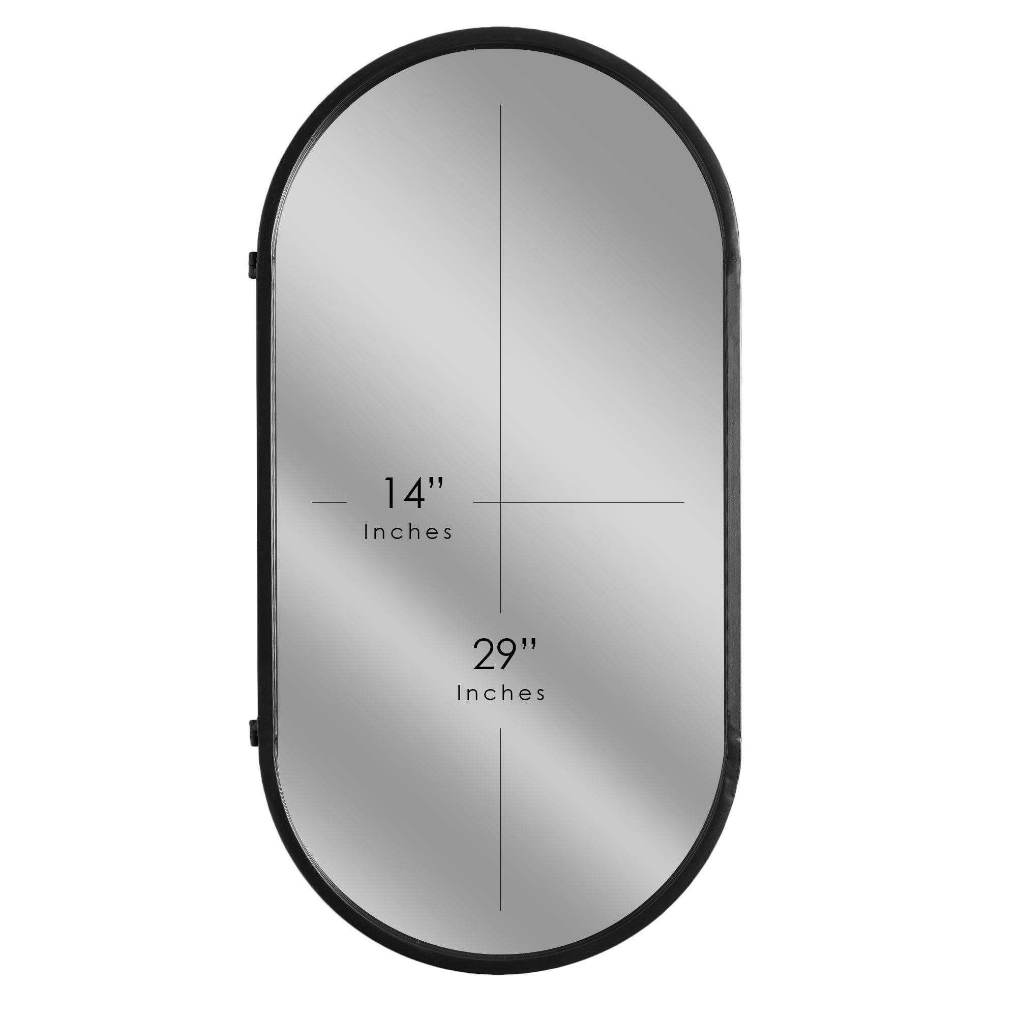 Black Metal Framed Oval Vanity Wall Mirror with Shelves - 15" x 30"