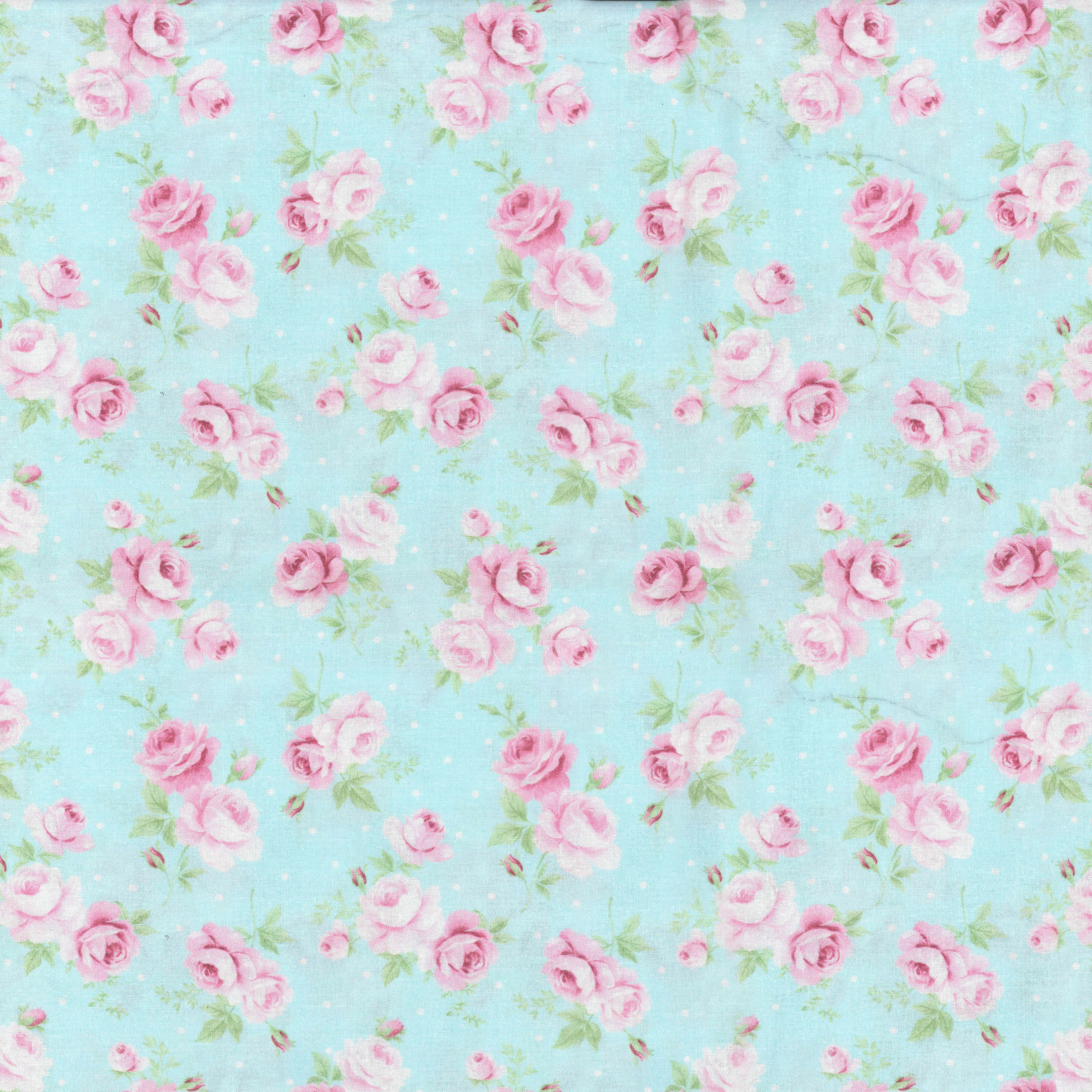 Fabric Traditions Light Blue Roses with Dots Cotton Fabric