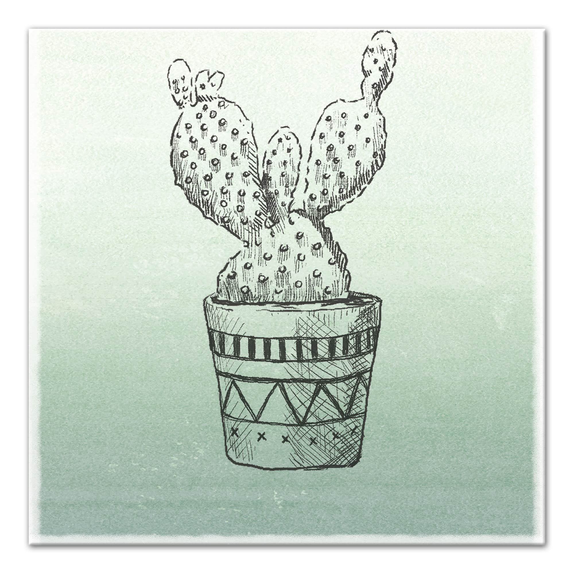 Green Single Potted Cactus 16" x 16" Canvas Wall Art