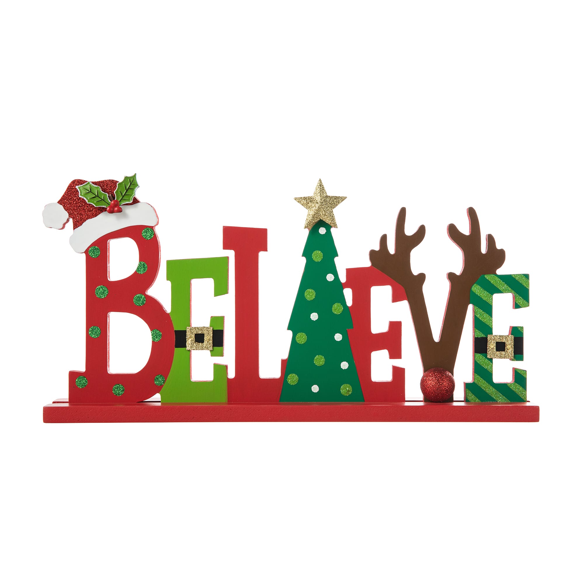 Glitzhome&#xAE; 14&#x27;&#x27; BELIEVE Wooden Christmas Table D&#xE9;cor