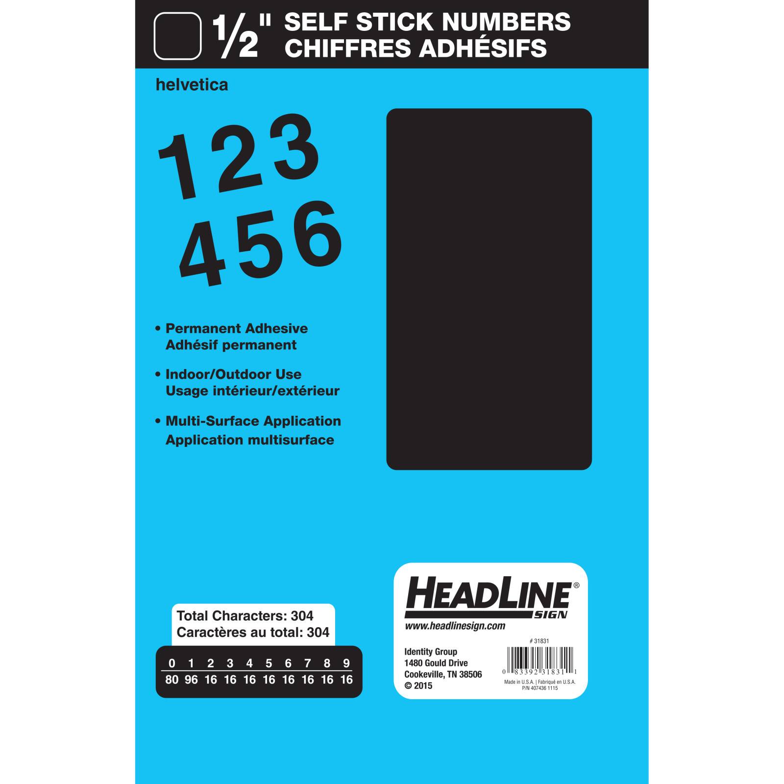 Headline Sign® Black Helvetica Numbers Vinyl Stickers, 1/2''