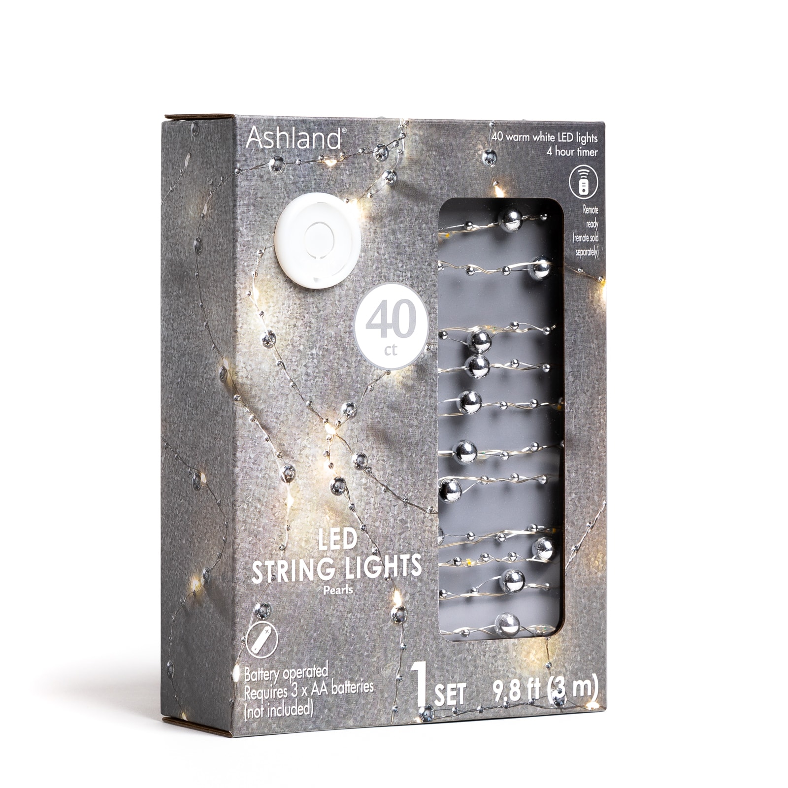 40ct. Warm White Silver Pearl LED String Lights by Ashland®