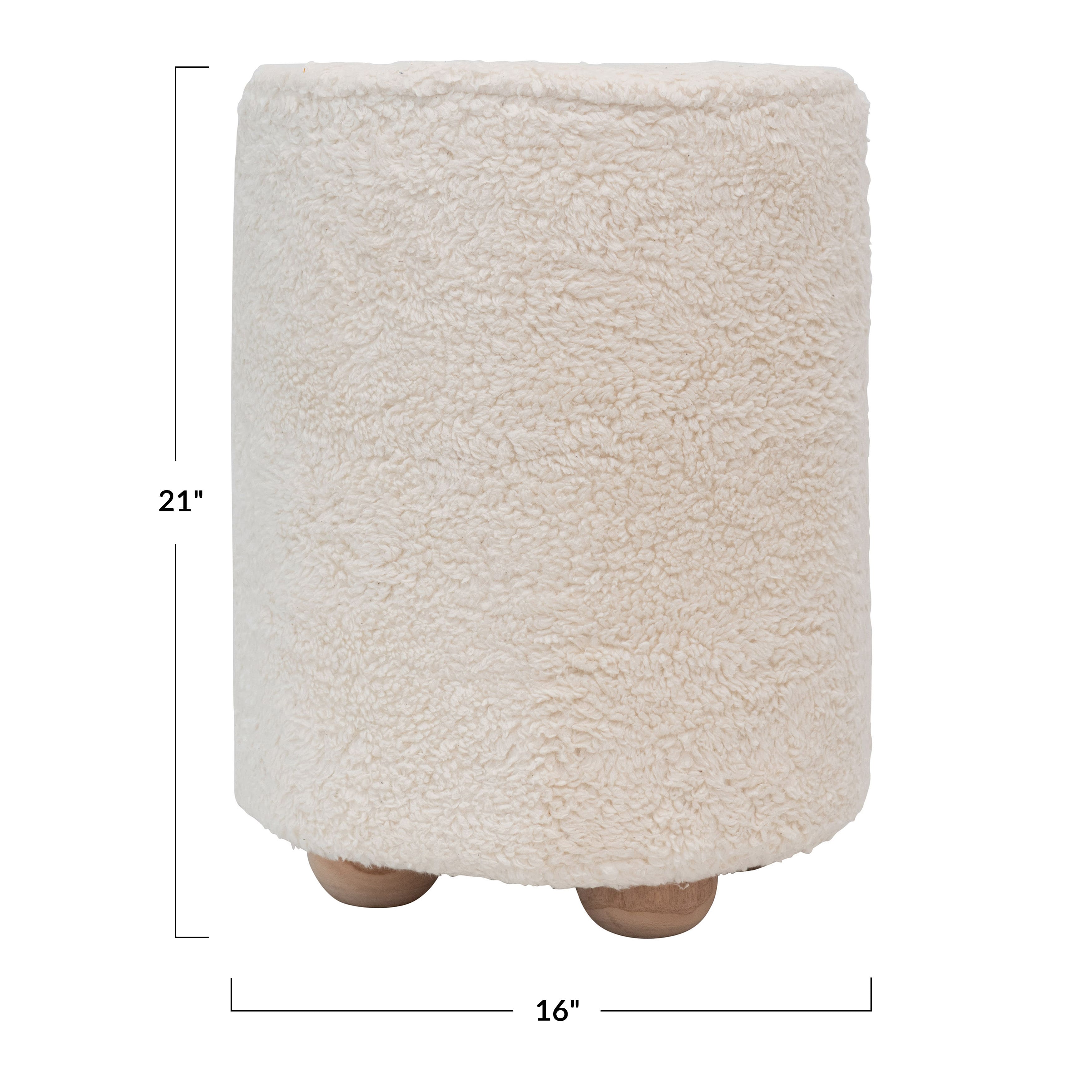 Hello Honey® Round Cotton Sherpa Pouf with Pine Wood Feet