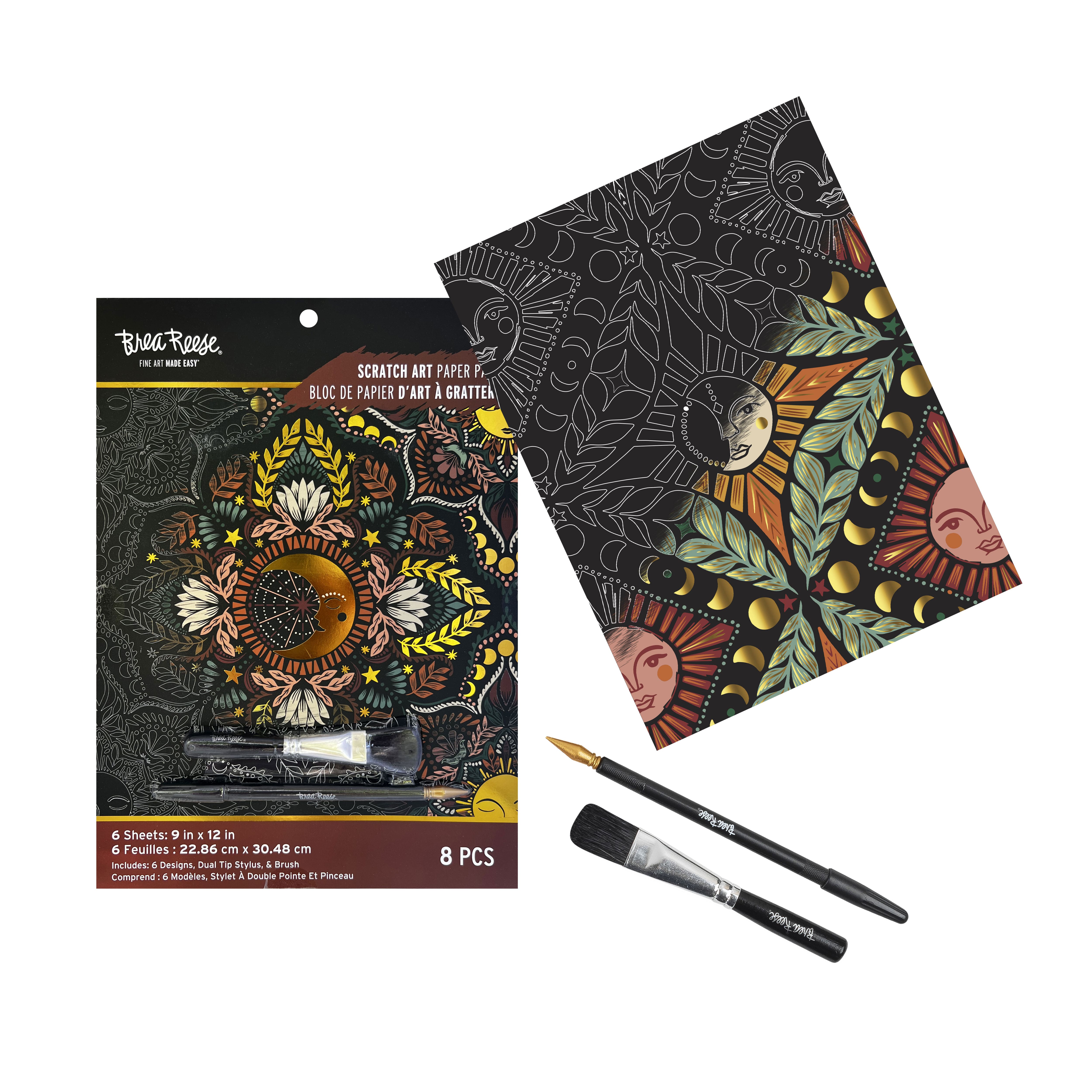 Brea Reese&#x2122; 9&#x22; x 12&#x22; Fall Moon &#x26; Sun Scratch Art Paper Pad