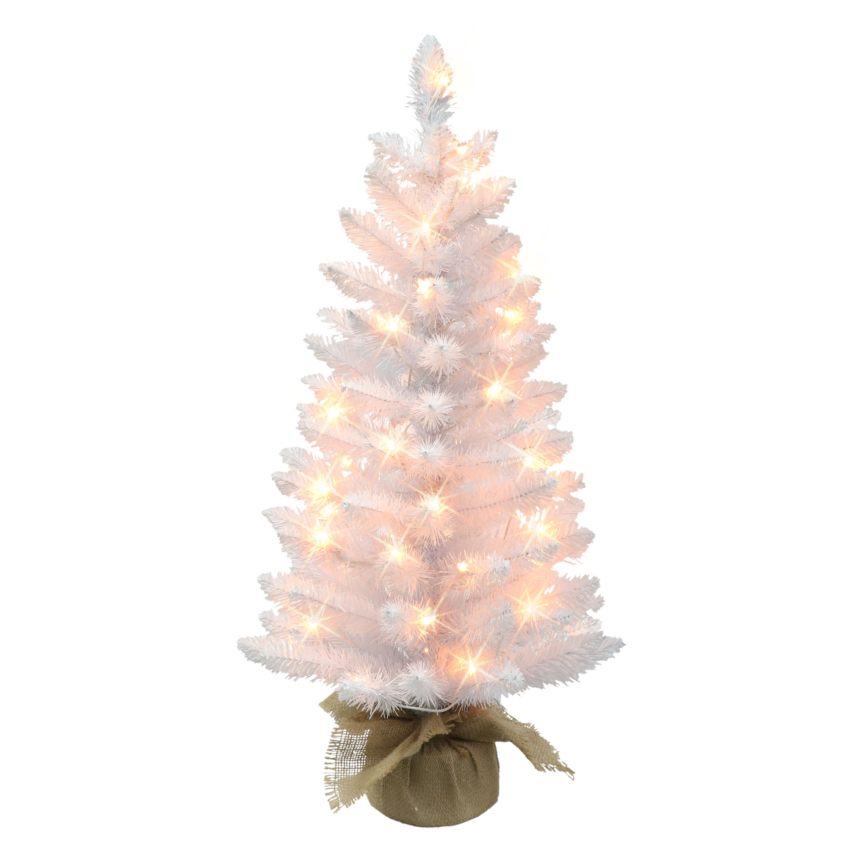 6 Pack: 3ft. Pre-Lit White Artificial Christmas Tree in Burlap Base, Clear Lights