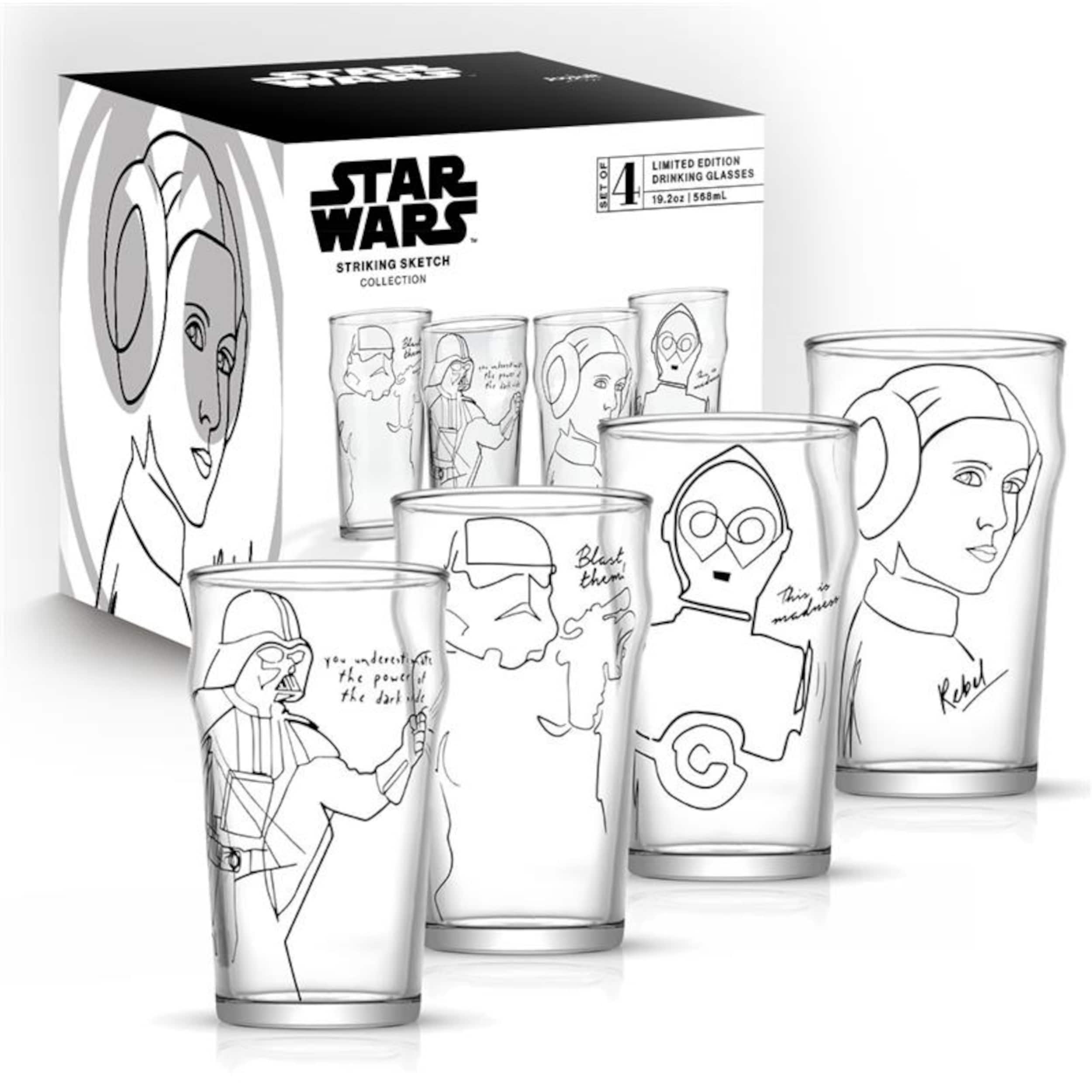 JoyJolt&#xAE; Star Wars&#x2122; 19oz. Striking Sketch Characters Collection Pint Mug Set, 4ct.