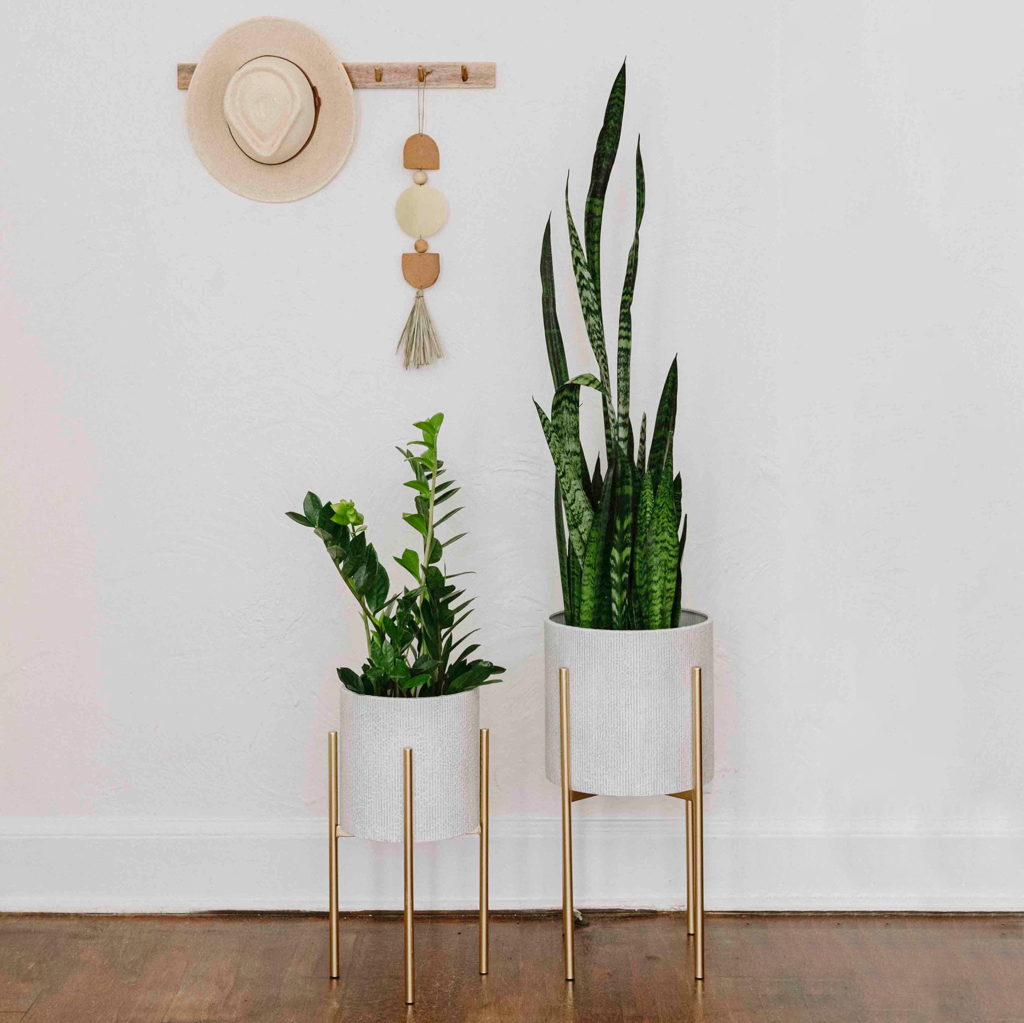 Hello Honey® White & Gold Boho Embossed Metal Planters with Stands Set