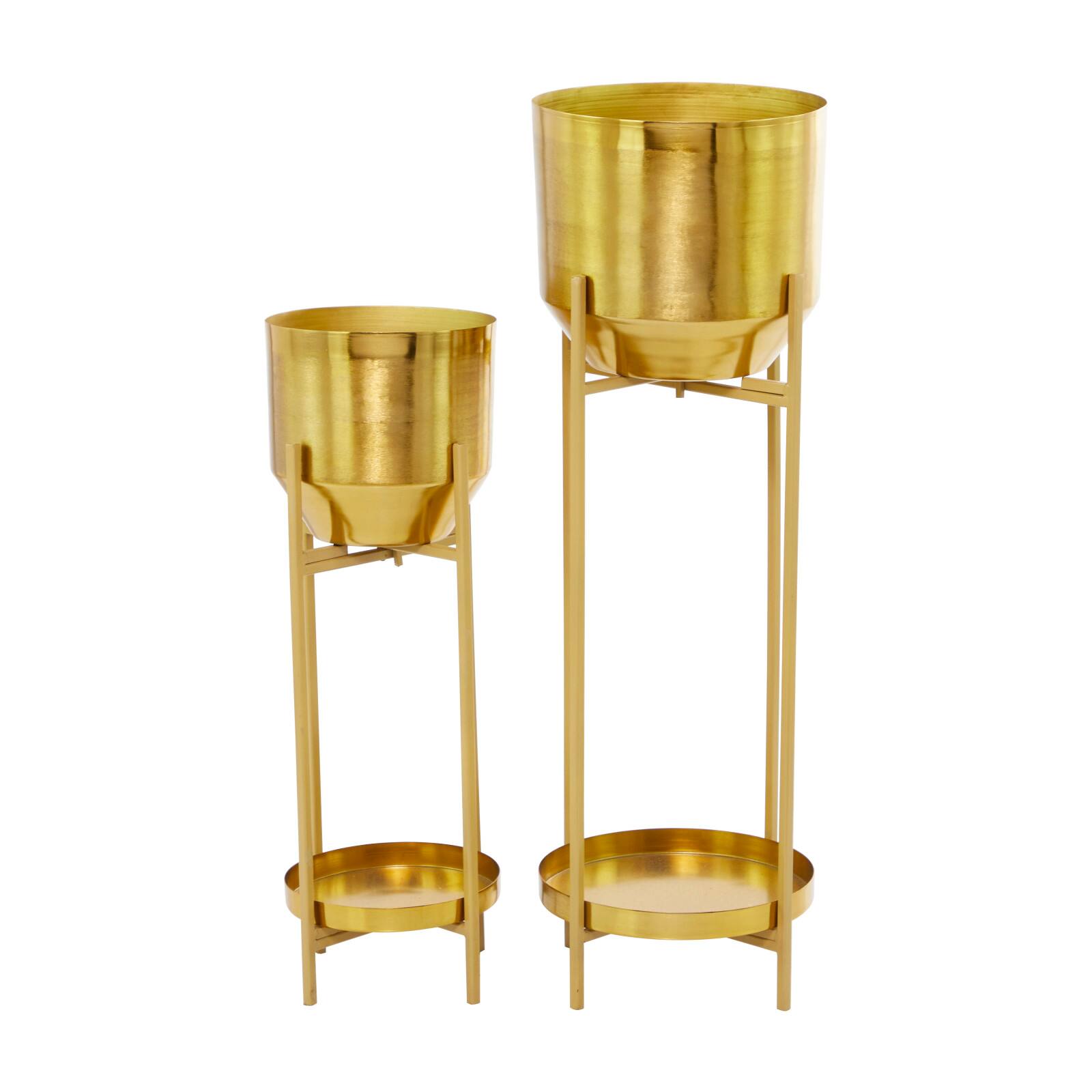 Gold Metal Planter with Removable Stand Set