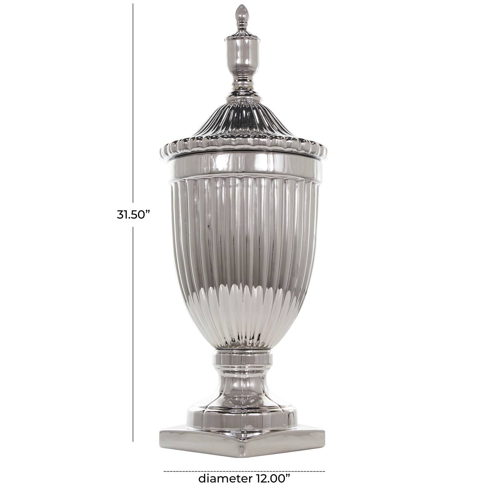 Silver Ceramic Decorative Jars with Grooves