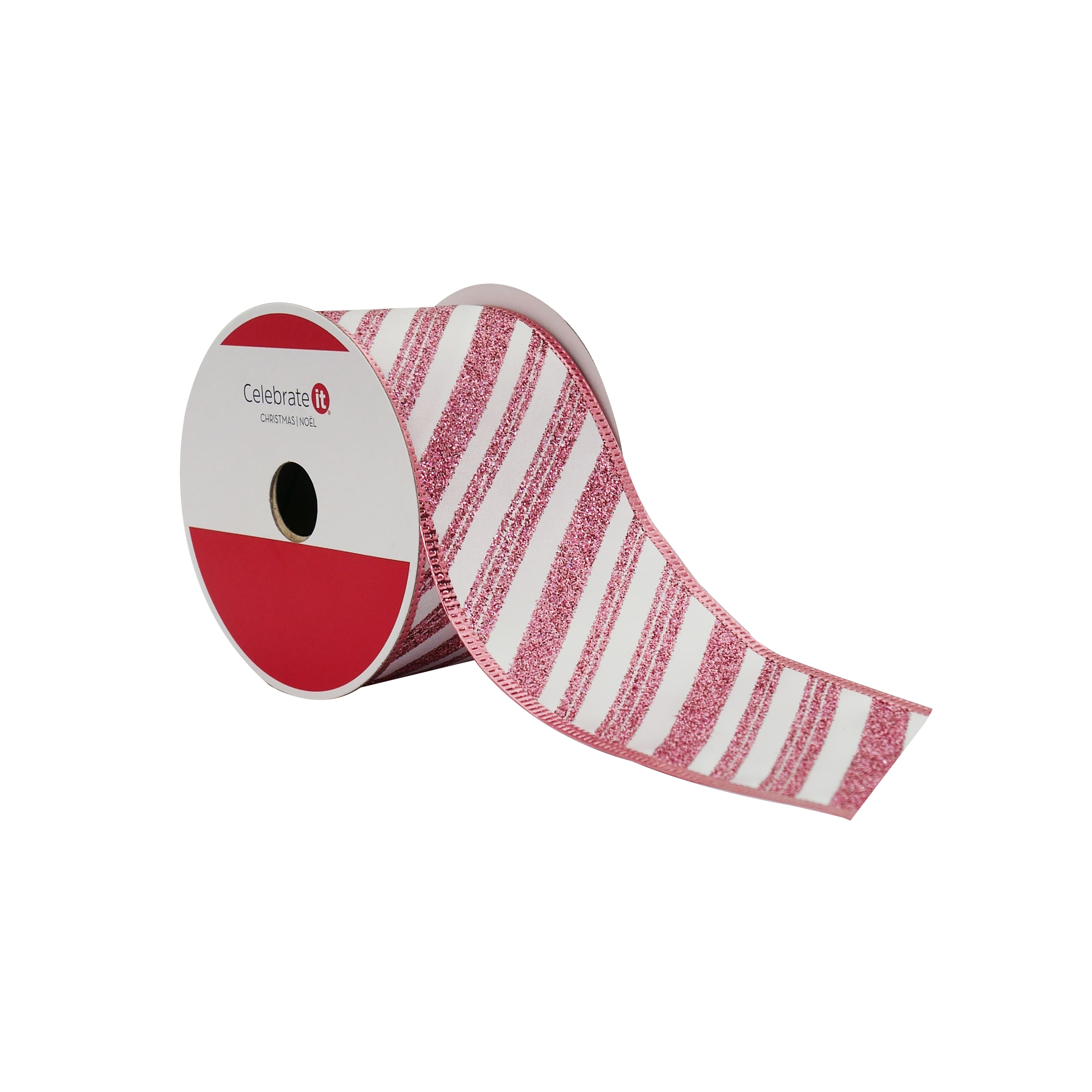 2.5&#x22; x 20ft. Pink Glitter Stripes Wired Taffeta Ribbon by Celebrate It&#xAE;