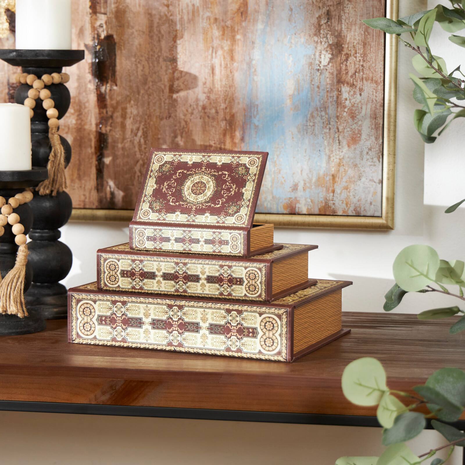 Arabesque Pattern Canvas Storage Book Box Set