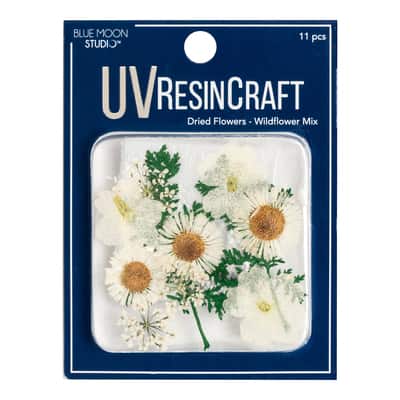 UV Resin Dried Wild Flowers, White