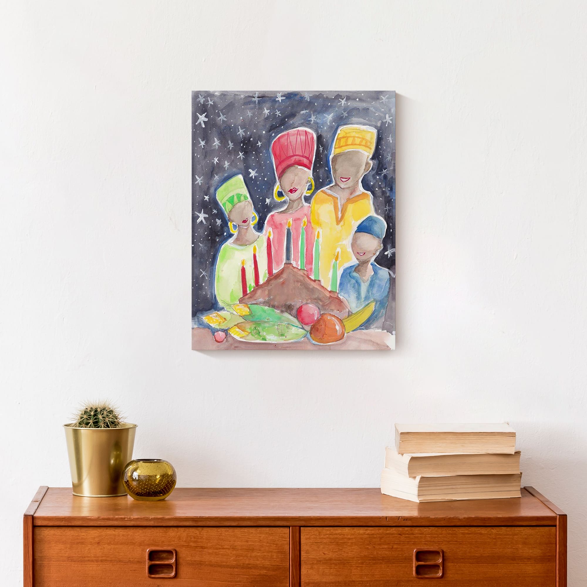 Watercolor Kwanzaa Family Table Canvas Wall Art