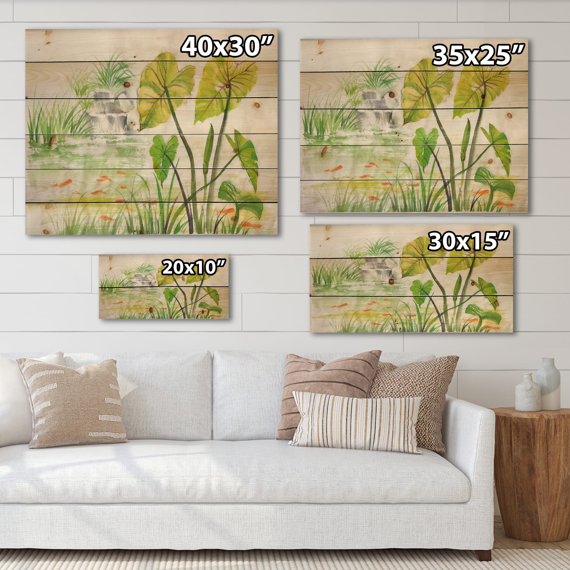 Designart - Vintage Lotus Pond - Lake House Print on Natural Pine Wood