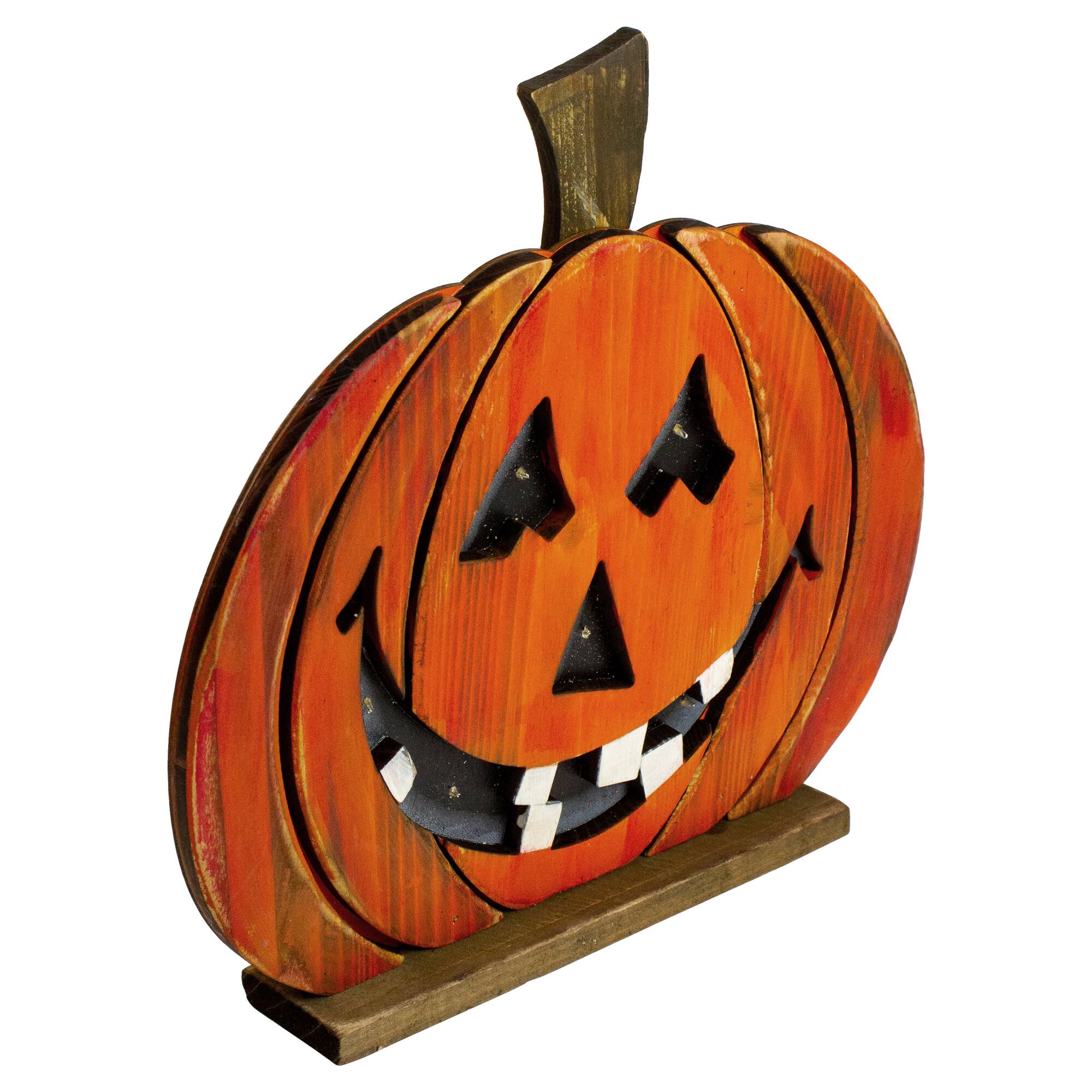 13" LED Lighted Jack-O-Lantern Wooden Halloween Decoration