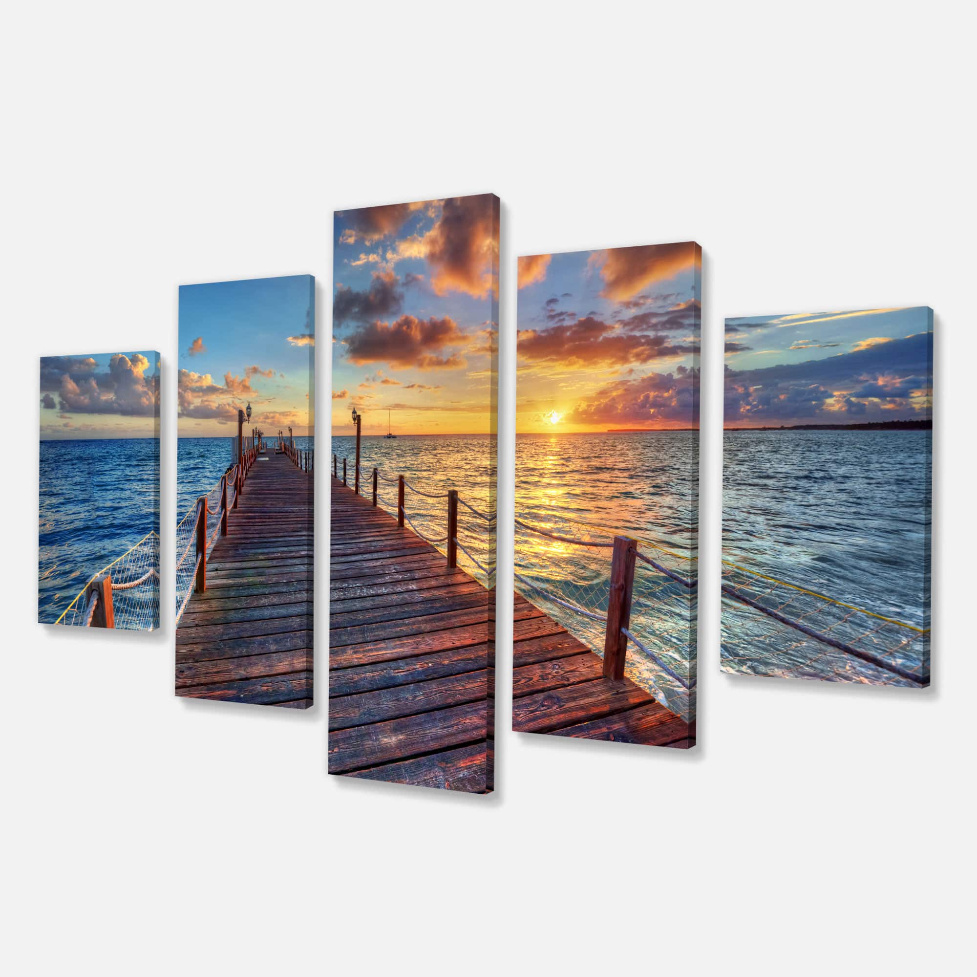 Designart - Beautiful Sunset over Sea Pier - Large Modern Canvas Art Print