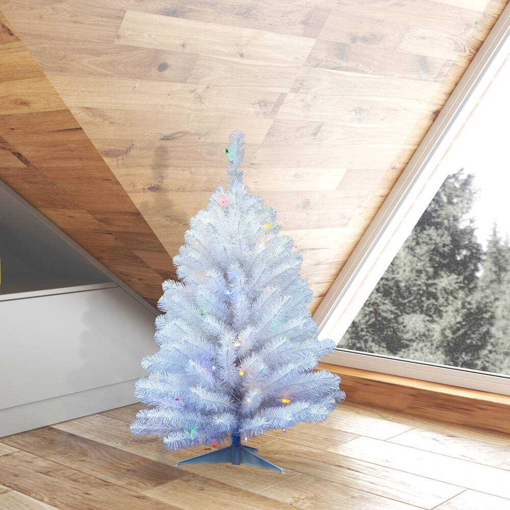 3ft. Pre-Lit Crystal White Spruce Artificial Christmas Tree, Multicolor LED Lights