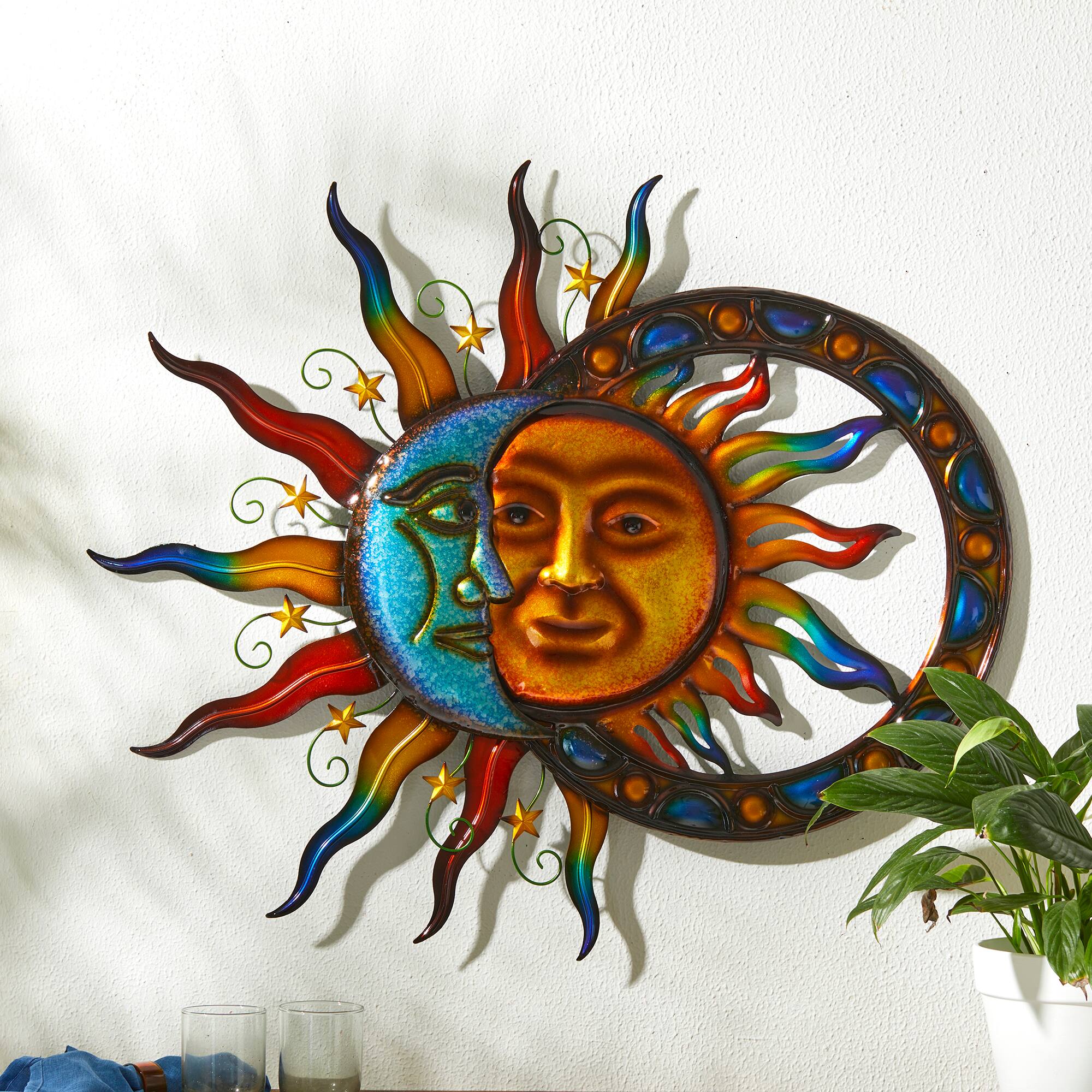 Glitzhome&#xAE; 33.5&#x22; Metal Sun &#x26; Moon Wall D&#xE9;cor