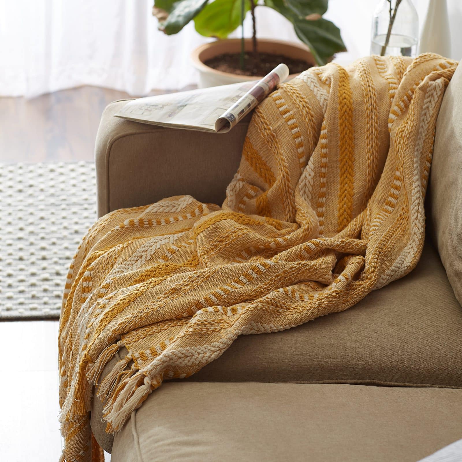 DII&#xAE; Honey Gold Braided Stripe Throw