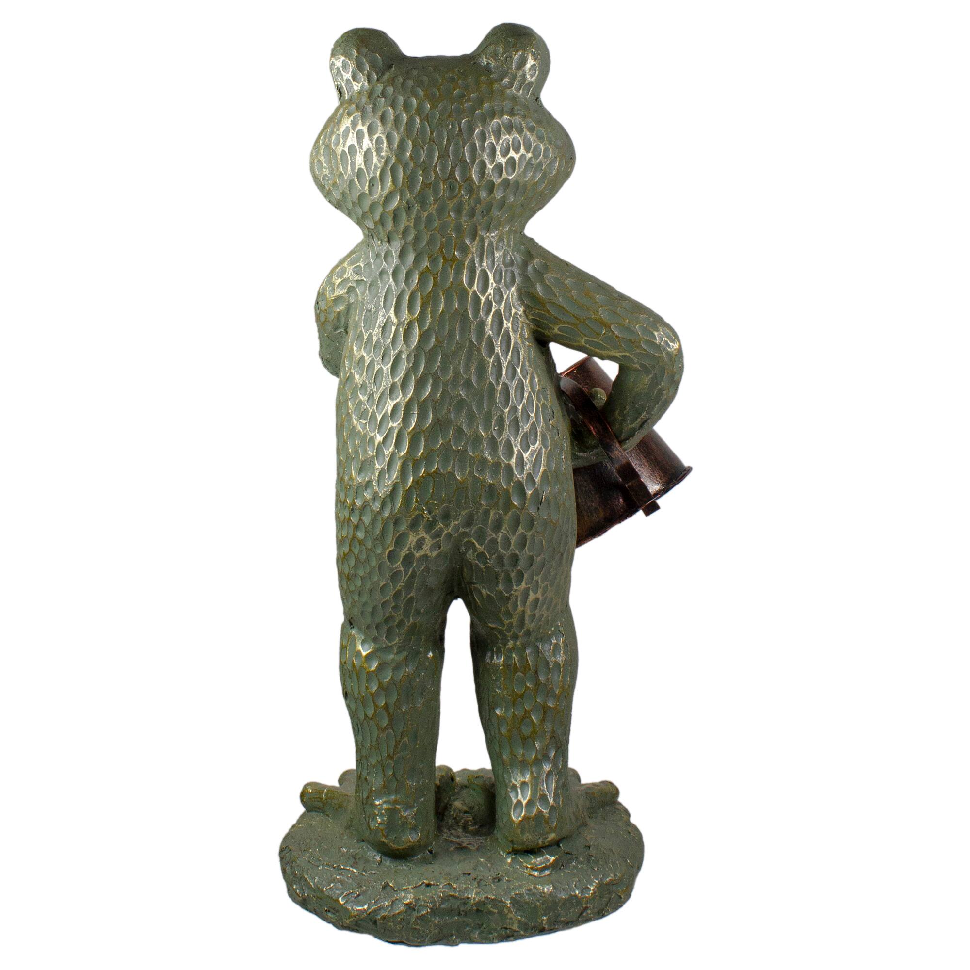 17&#x22; Gold Verdigris Frog with Watering Can Outdoor Garden Statue