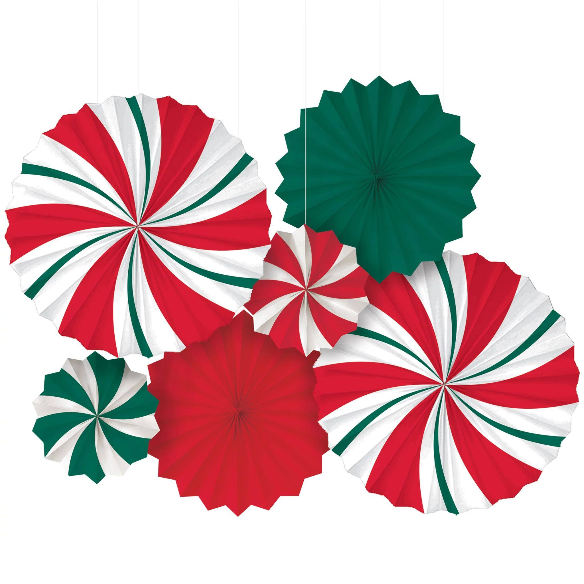 Christmas Candy Cane Stripe Fan Multipack  Christmas Party Decorations