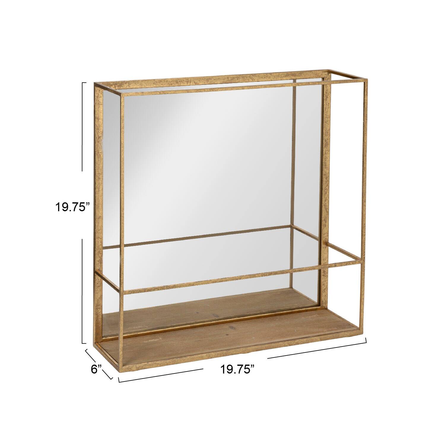 Hello Honey® 20" Gold Metal Wall Mirror with Reclaimed Wood Base