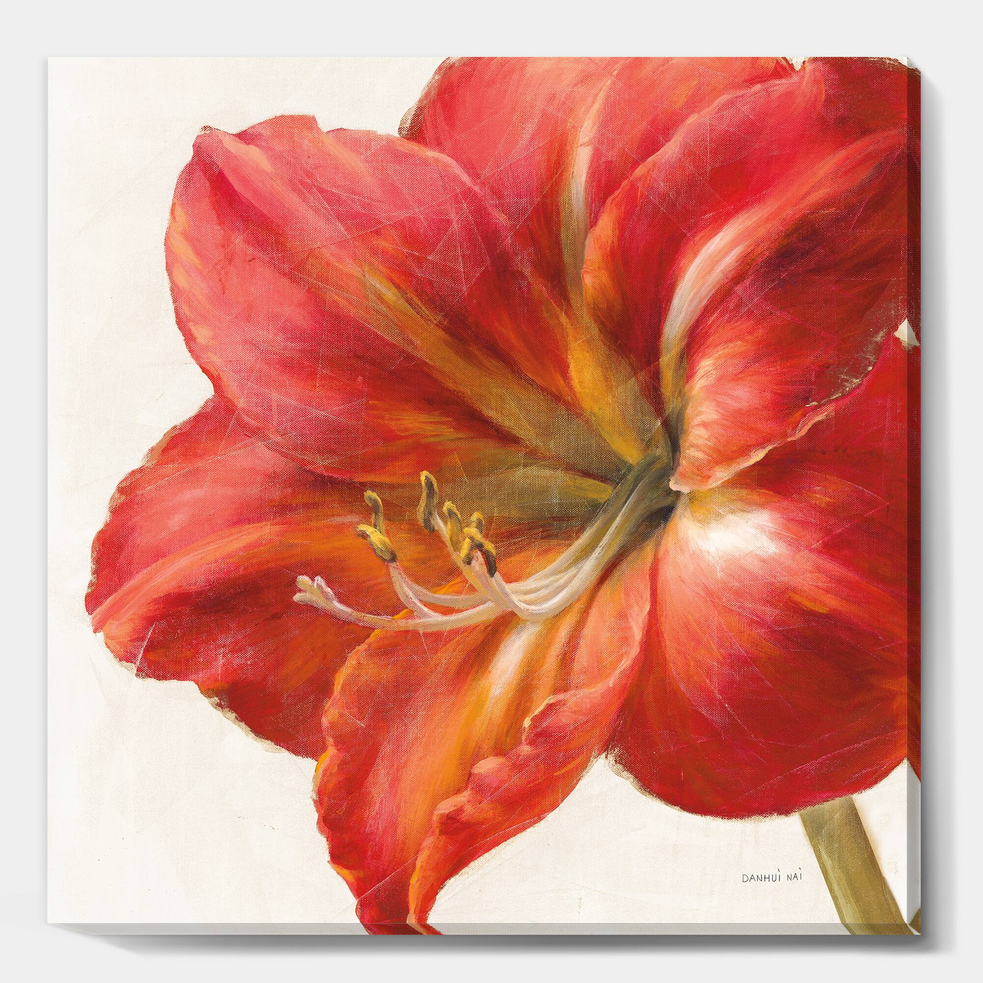 Designart - Vivid Red Amaryllis - Floral &#x26; Botanical Canvas Artwork