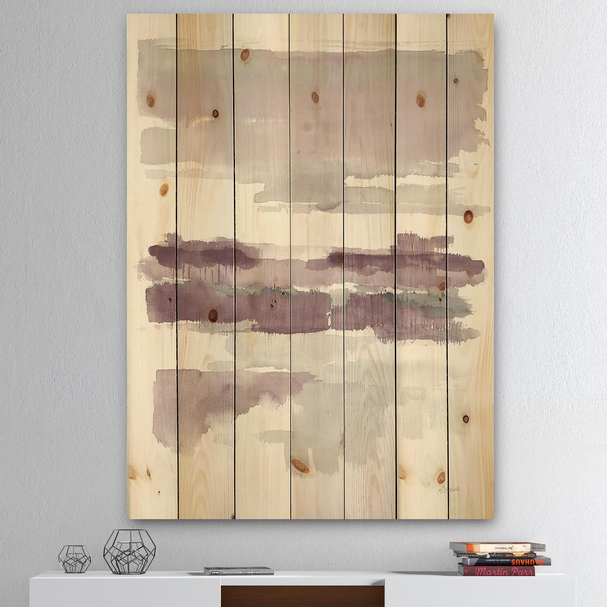 Designart - Purple Amethyst Wetlands - Traditional Print on Natural Pine Wood